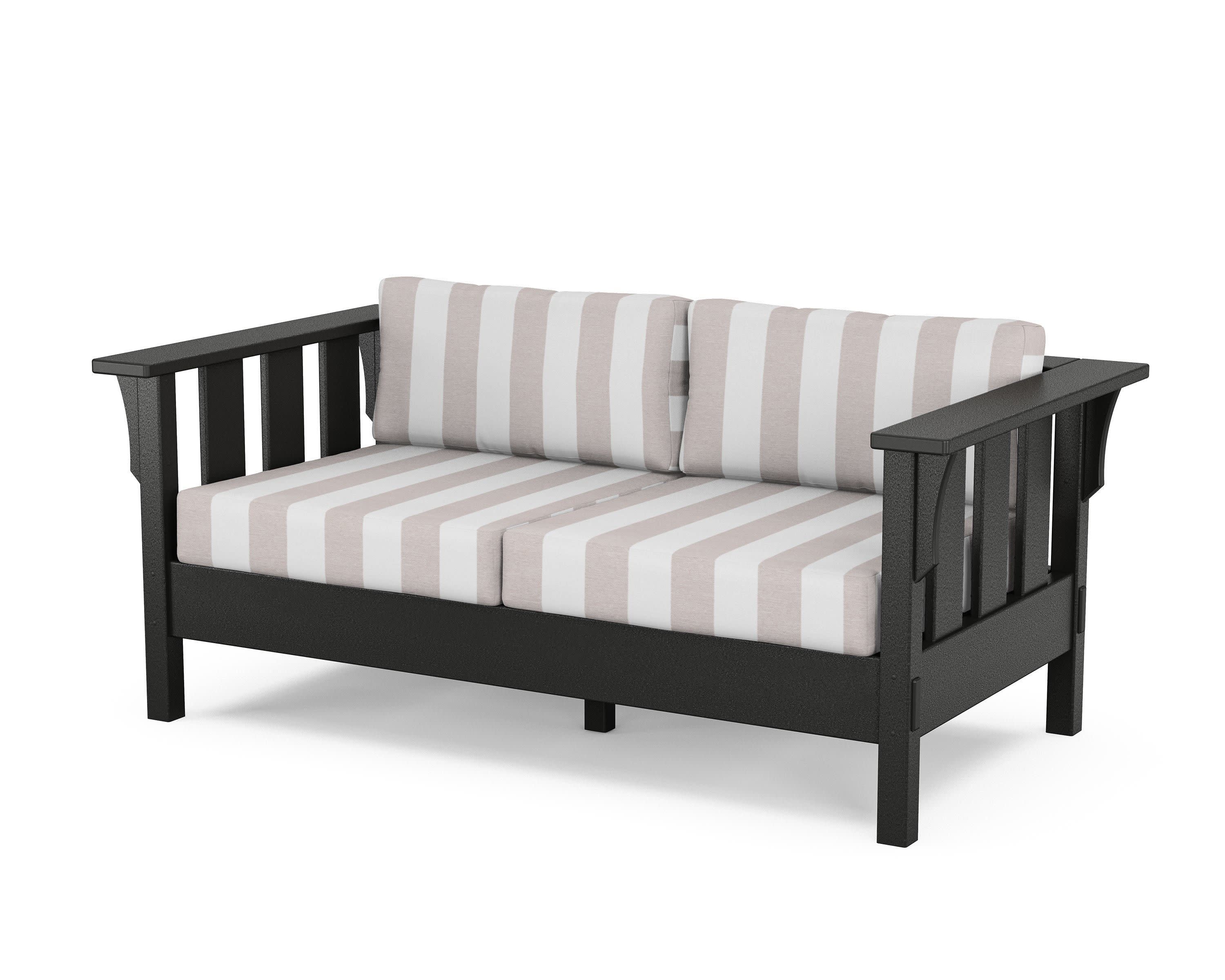 Acadia Deep Seating Loveseat in Black / Cabana Stripe Dune Burlap