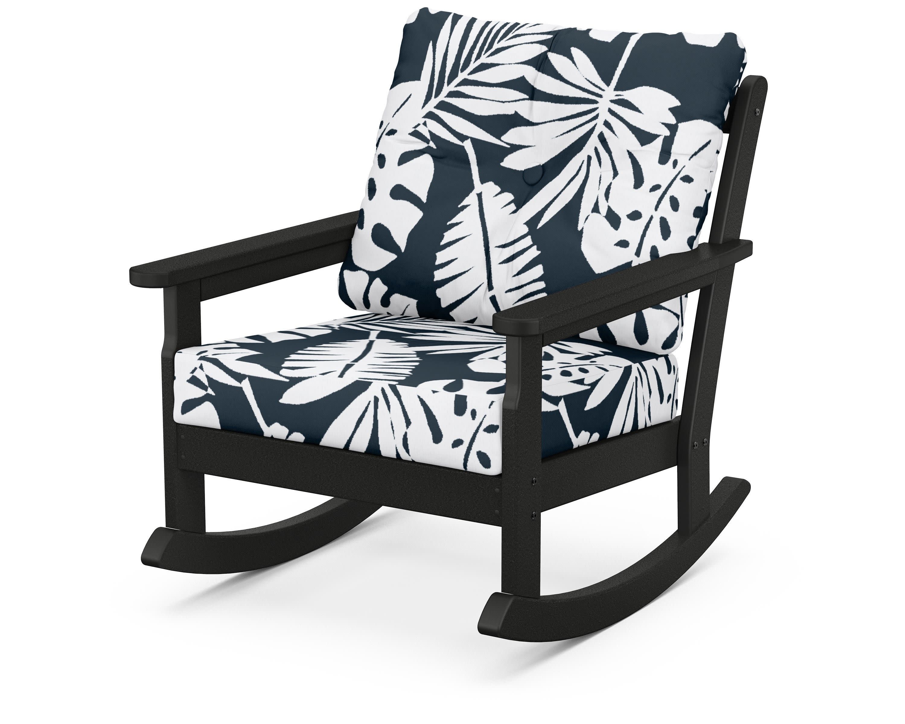 Vineyard Deep Seating Rocking Chair in Black / Leaf Marine Indigo