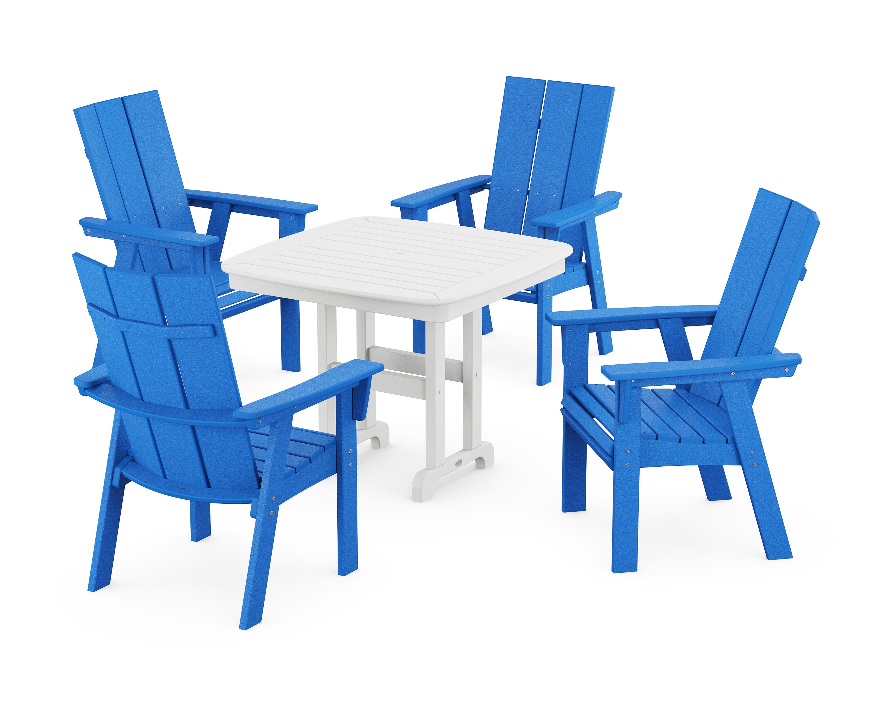Modern Curveback Adirondack 5-Piece Dining Set in Pacific Blue / White