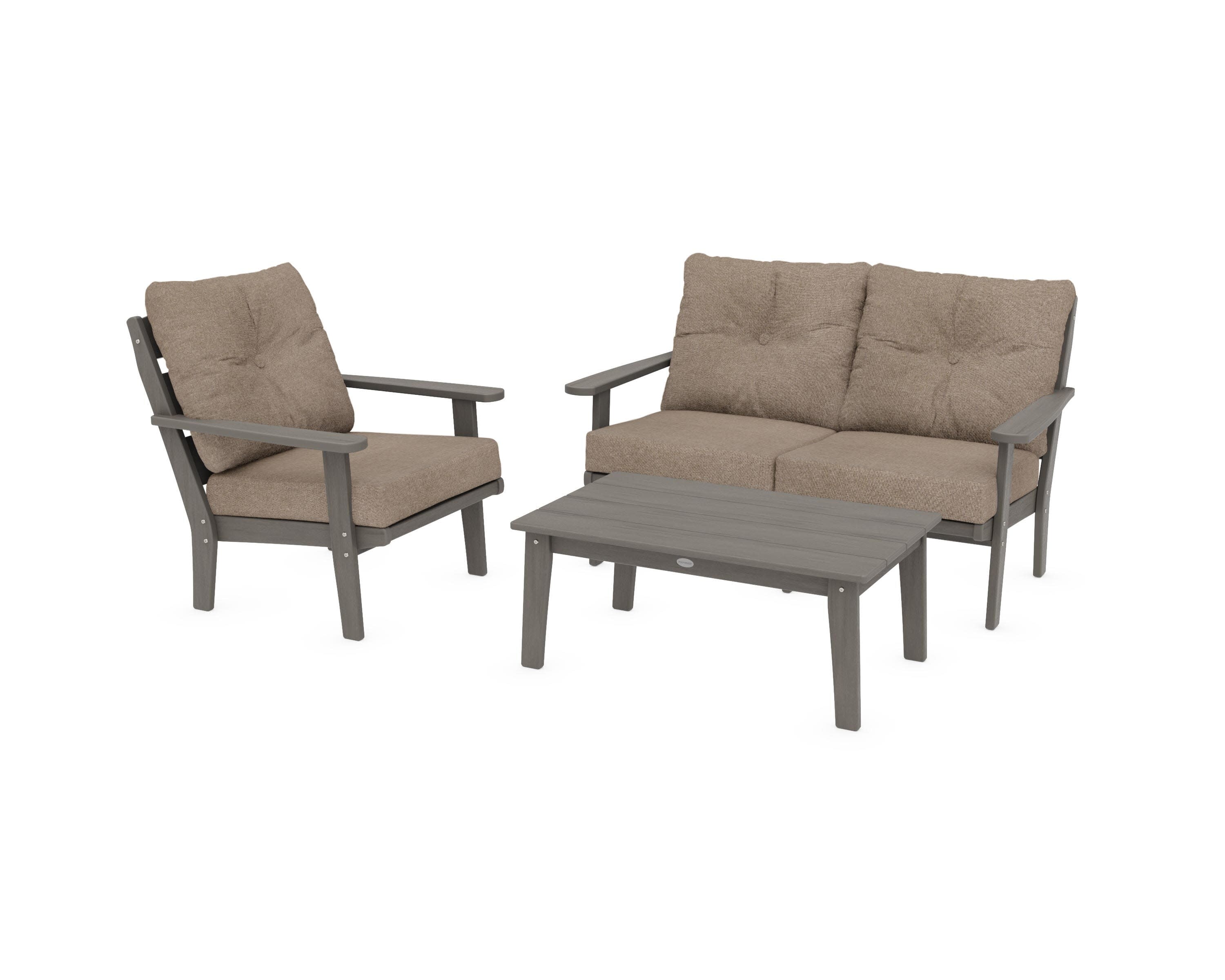 Lakeside 3-Piece Deep Seating Set in Driftwood / Spiced Burlap