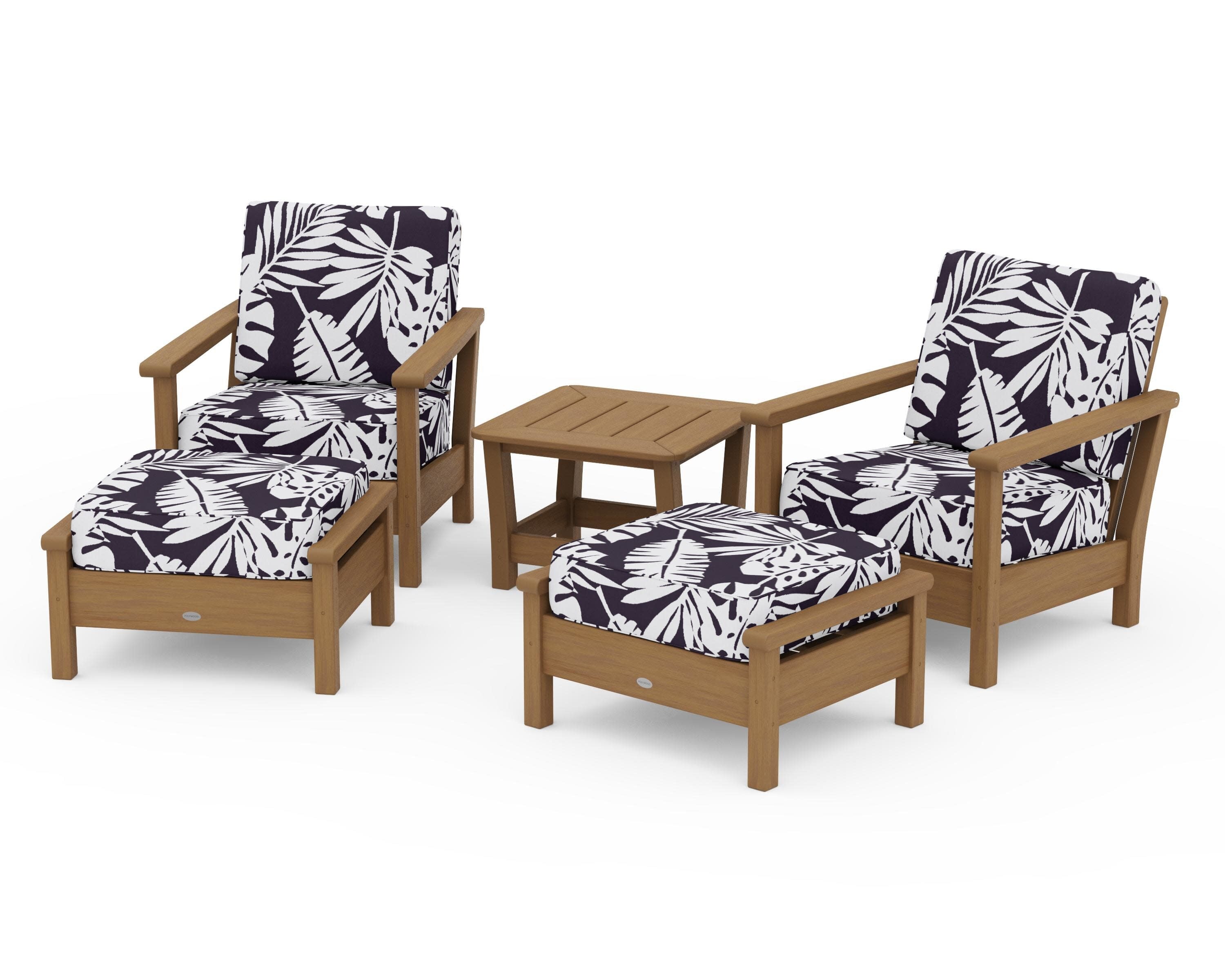 Harbour 5-Piece Deep Seating Chair Set in Natural / Leaf Navy