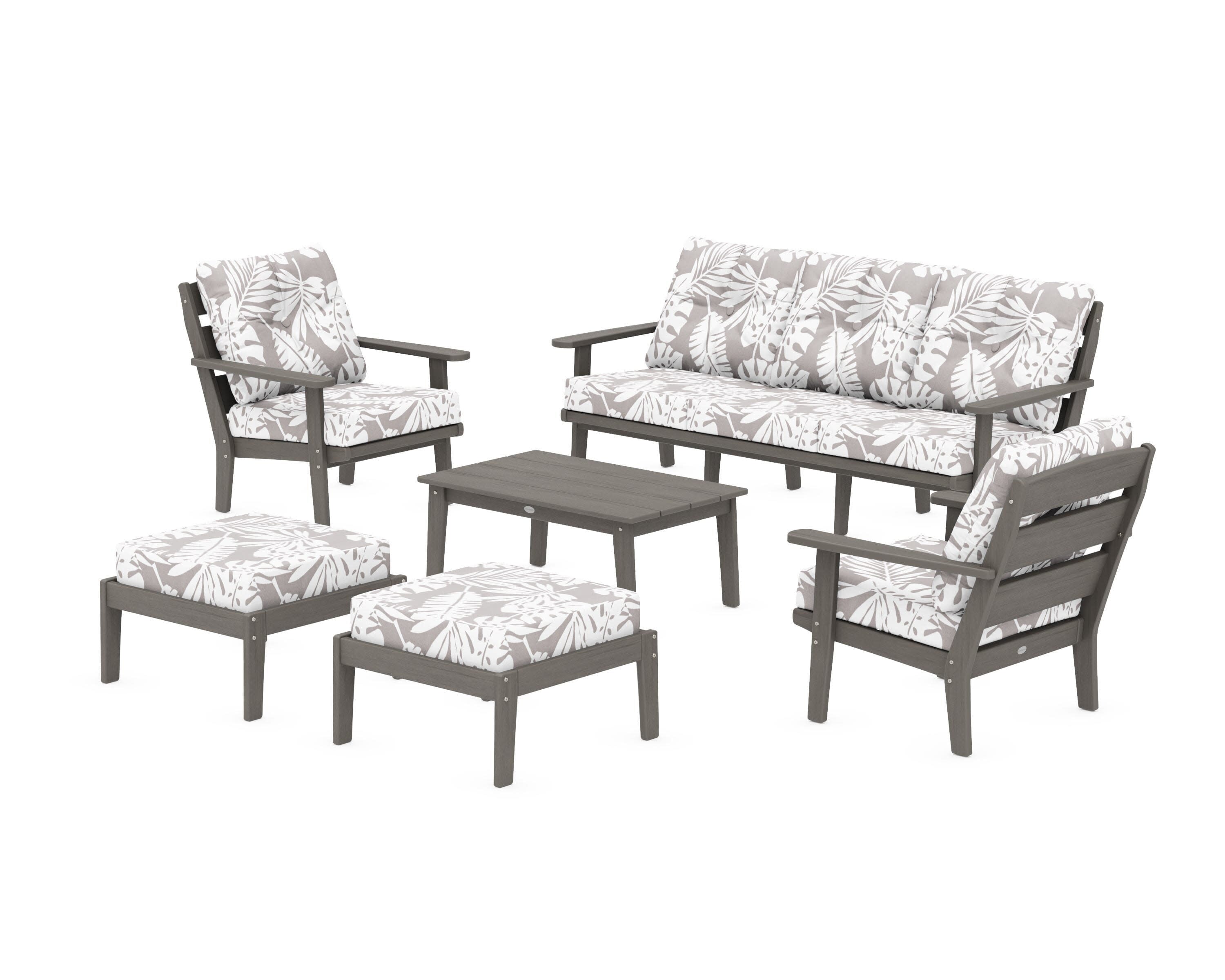 Lakeside 6-Piece Lounge Sofa Set in Driftwood / Leaf Grey Mist