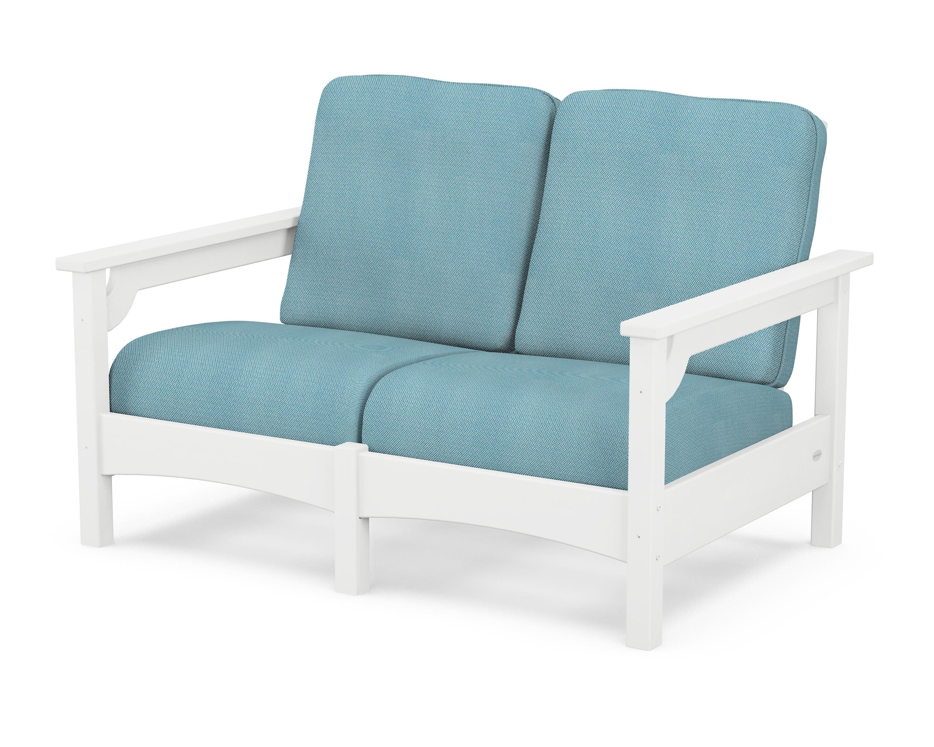 Club Loveseat in White / Lattice Sky Blue