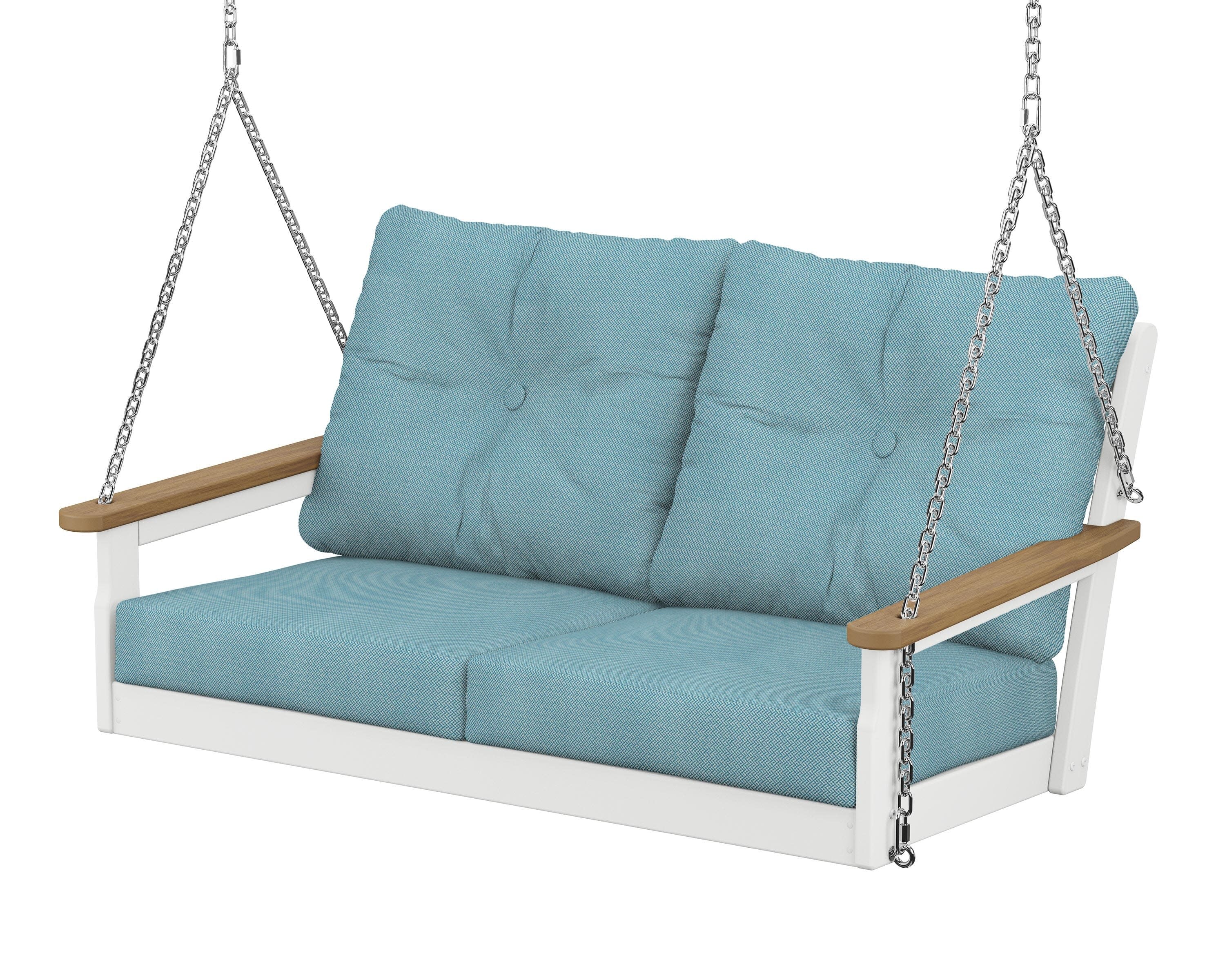 Vineyard Deep Seating Swing in White / Natural / Lattice Sky Blue