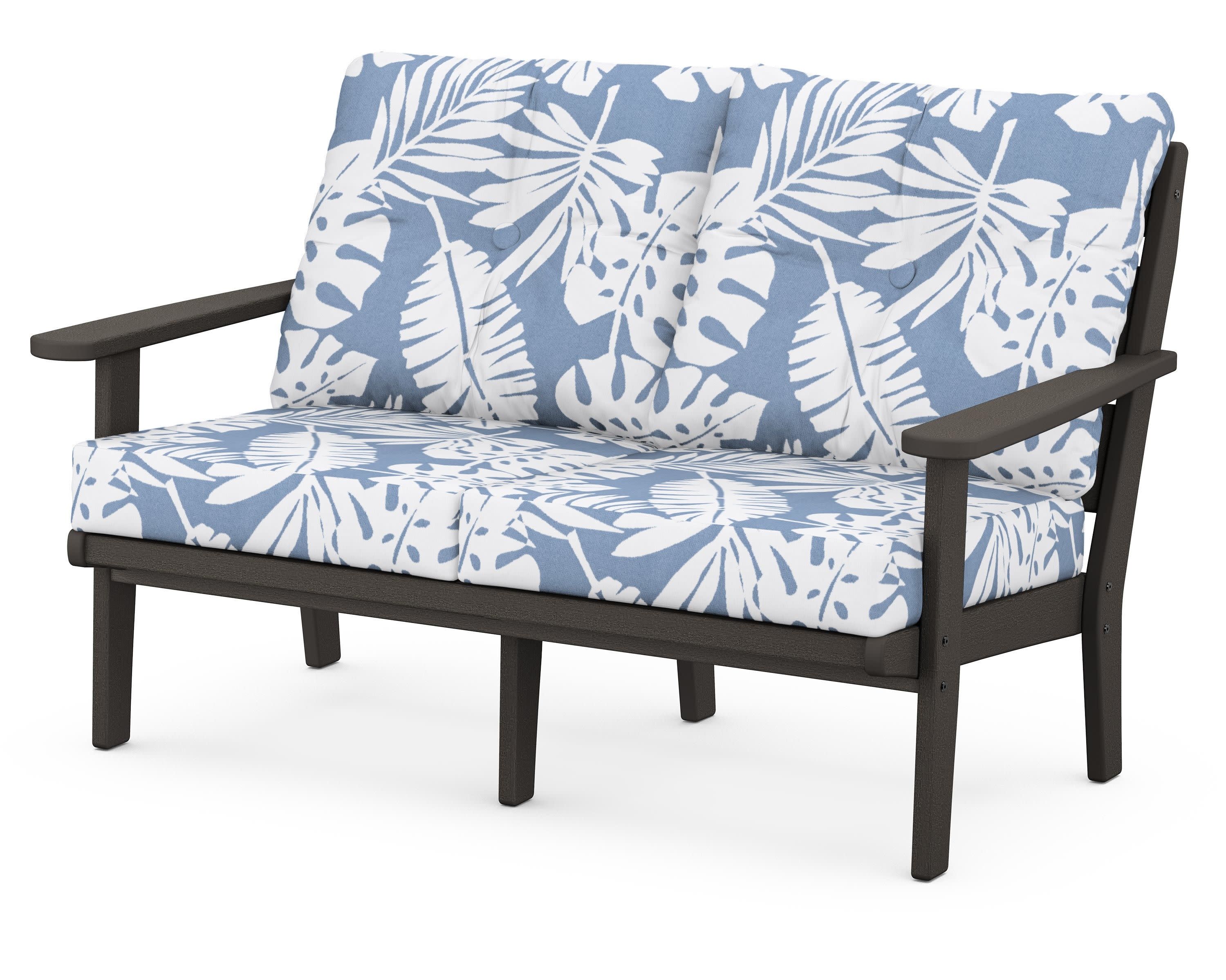 Lakeside Deep Seating Loveseat in Vintage Coffee / Leaf Sky Blue
