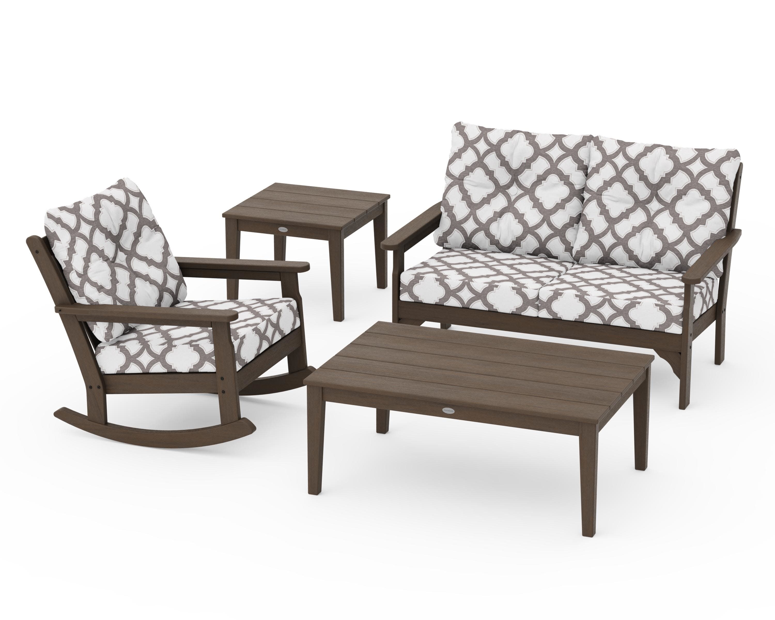Vineyard 4-Piece Deep Seating Rocker Set in Kona / Trellis Grey Mist