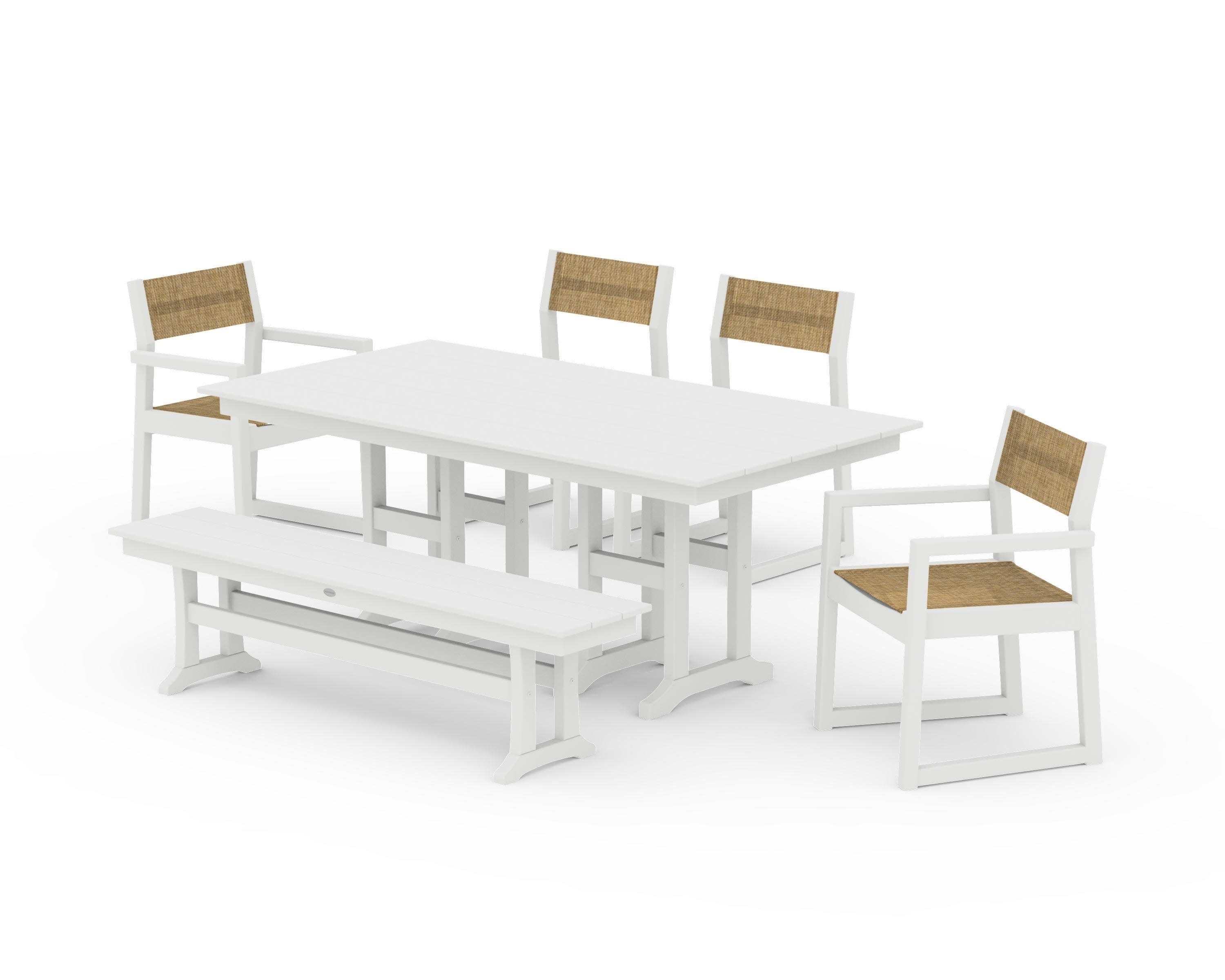 EDGE Sling 6-Piece Farmhouse Dining Set in White / Burlap Sling