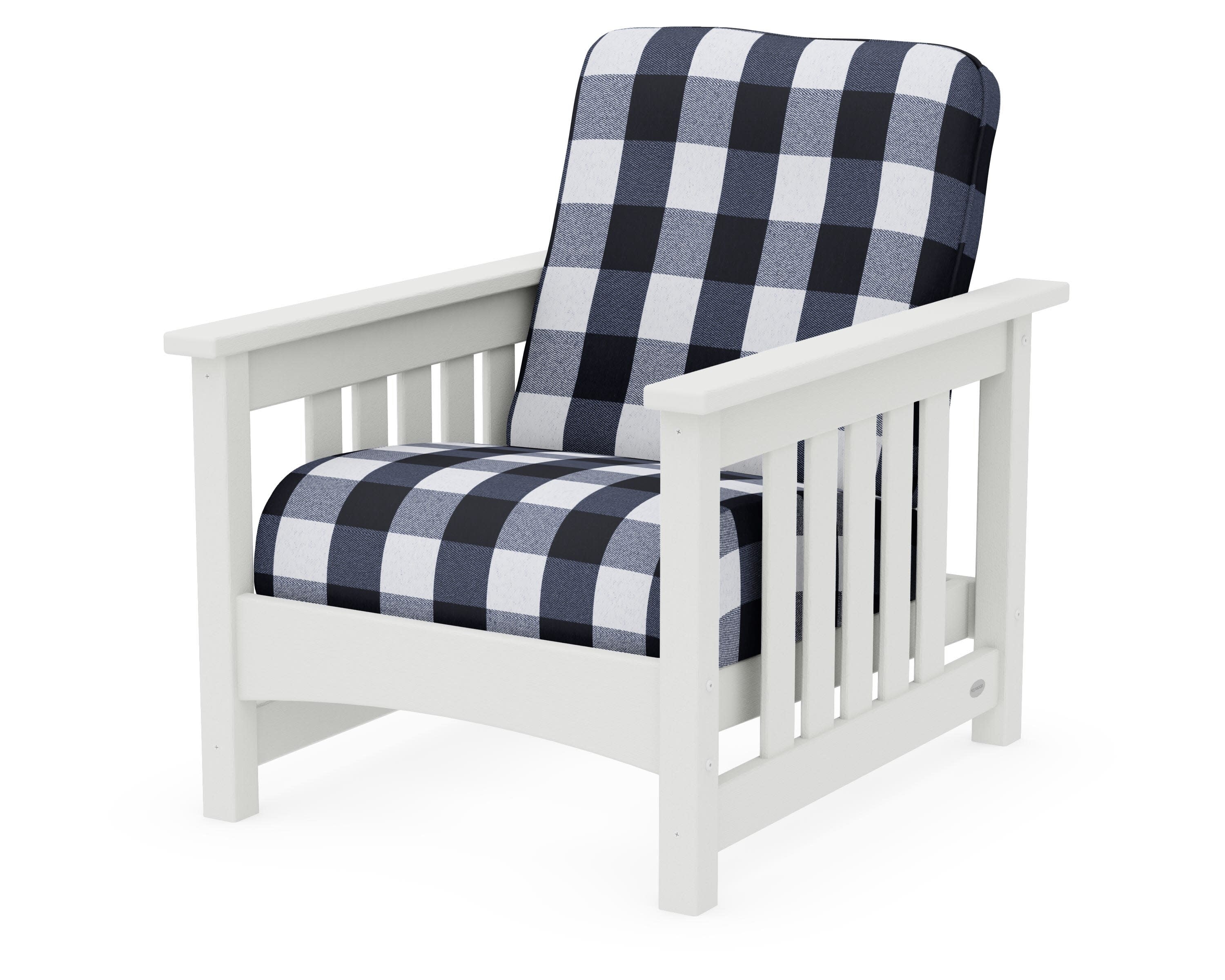 Club Mission Chair in Vintage White / Buffalo Plaid Marine Indigo