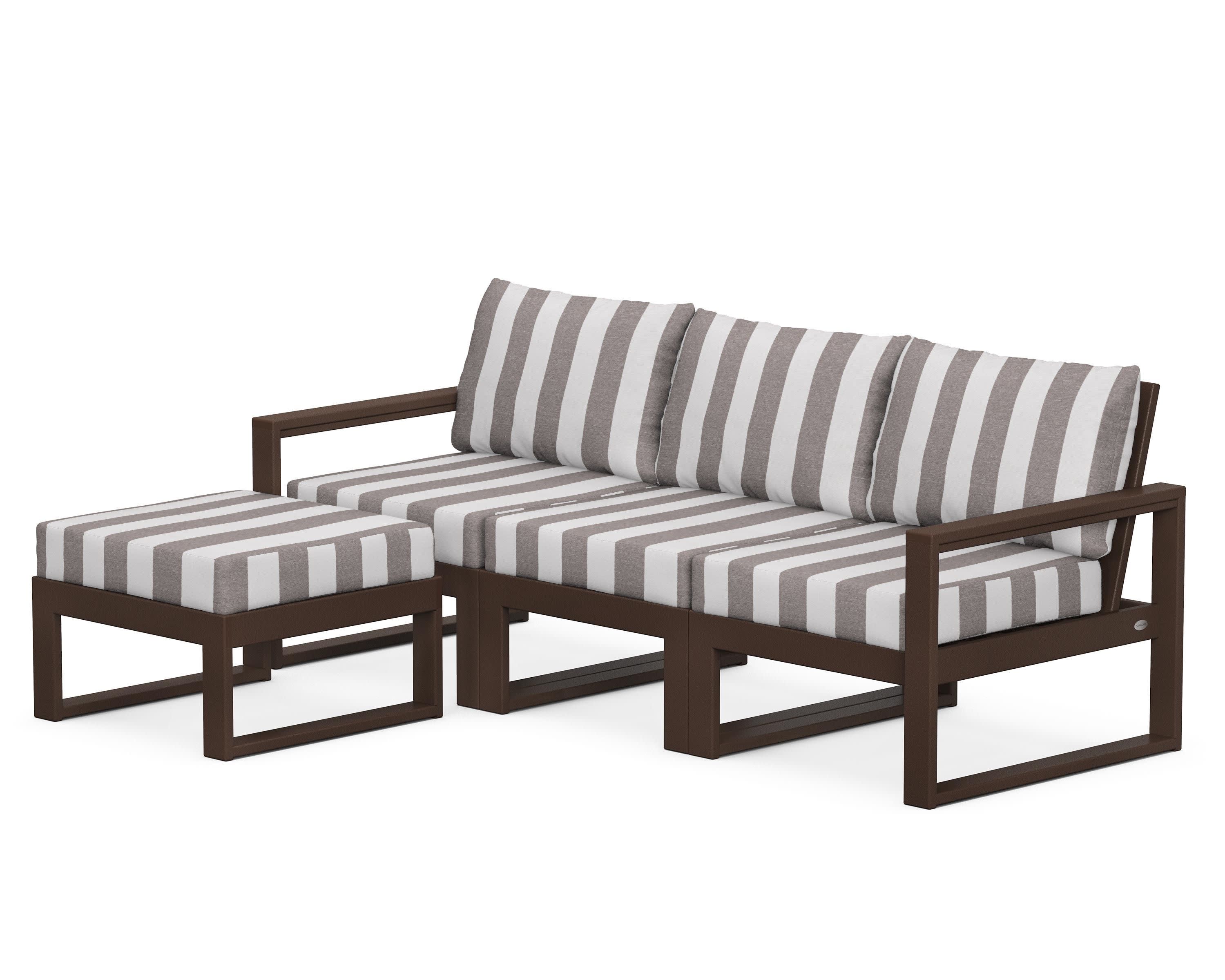EDGE 4-Piece Modular Deep Seating Set with Ottoman in Mahogany / Cabana Stripe Grey Mist