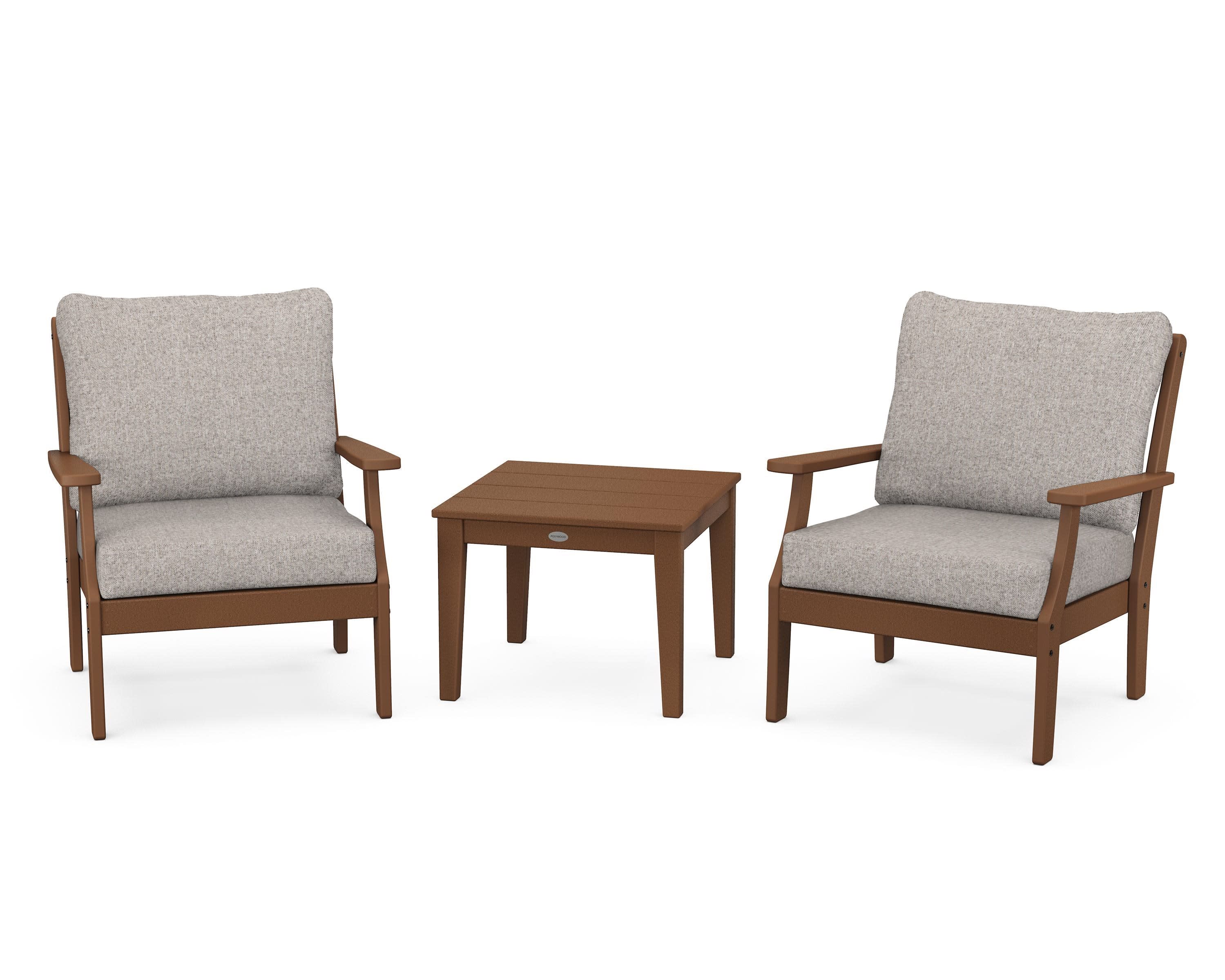 Braxton 3-Piece Deep Seating Set in Teak / Weathered Tweed