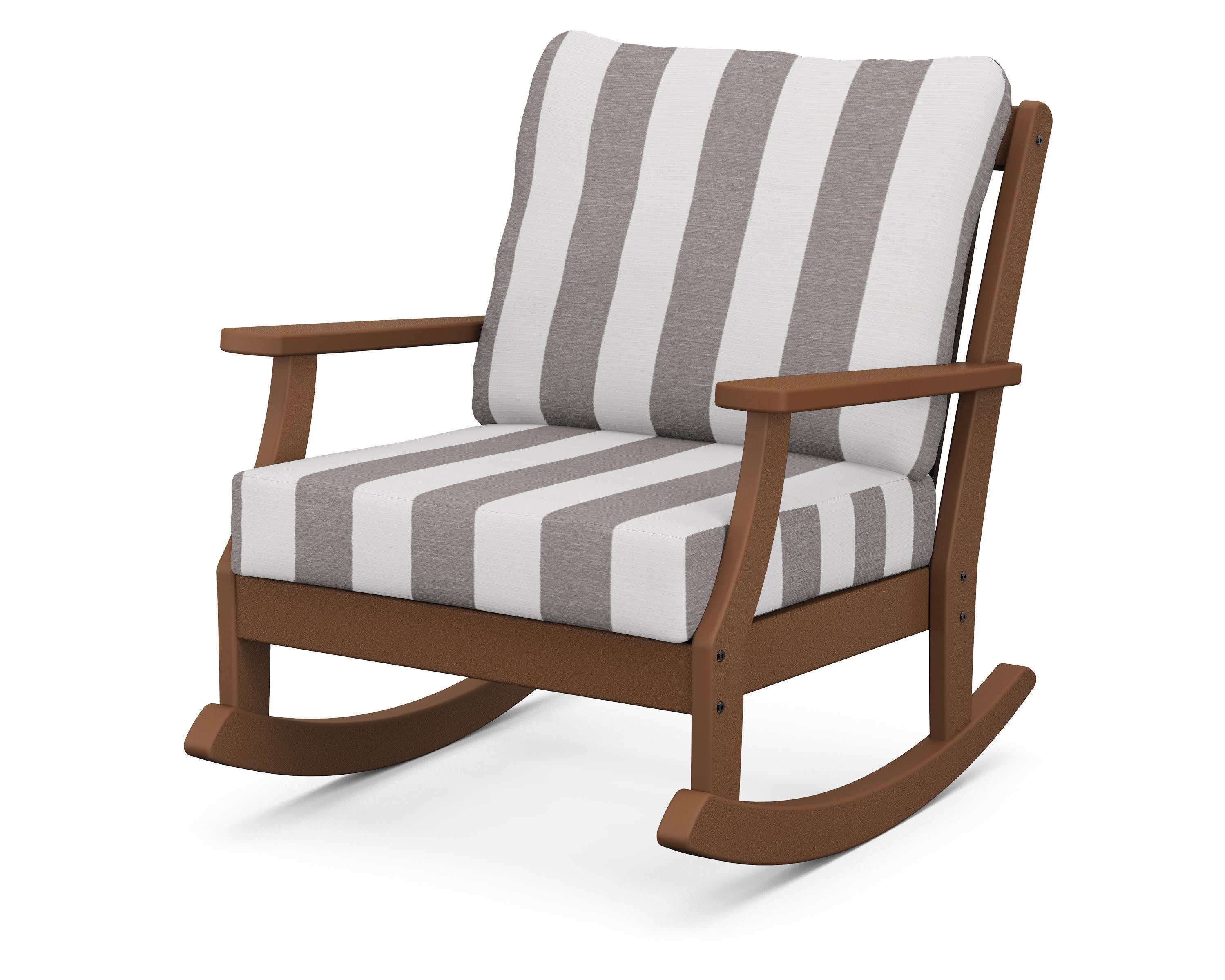 Braxton Deep Seating Rocking Chair in Teak / Cabana Stripe Grey Mist