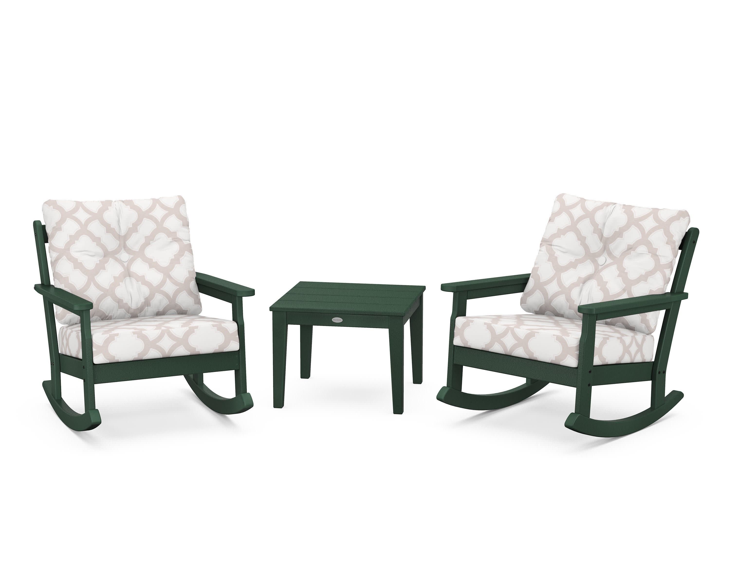Vineyard 3-Piece Deep Seating Rocker Set in Green / Trellis Dune Burlap