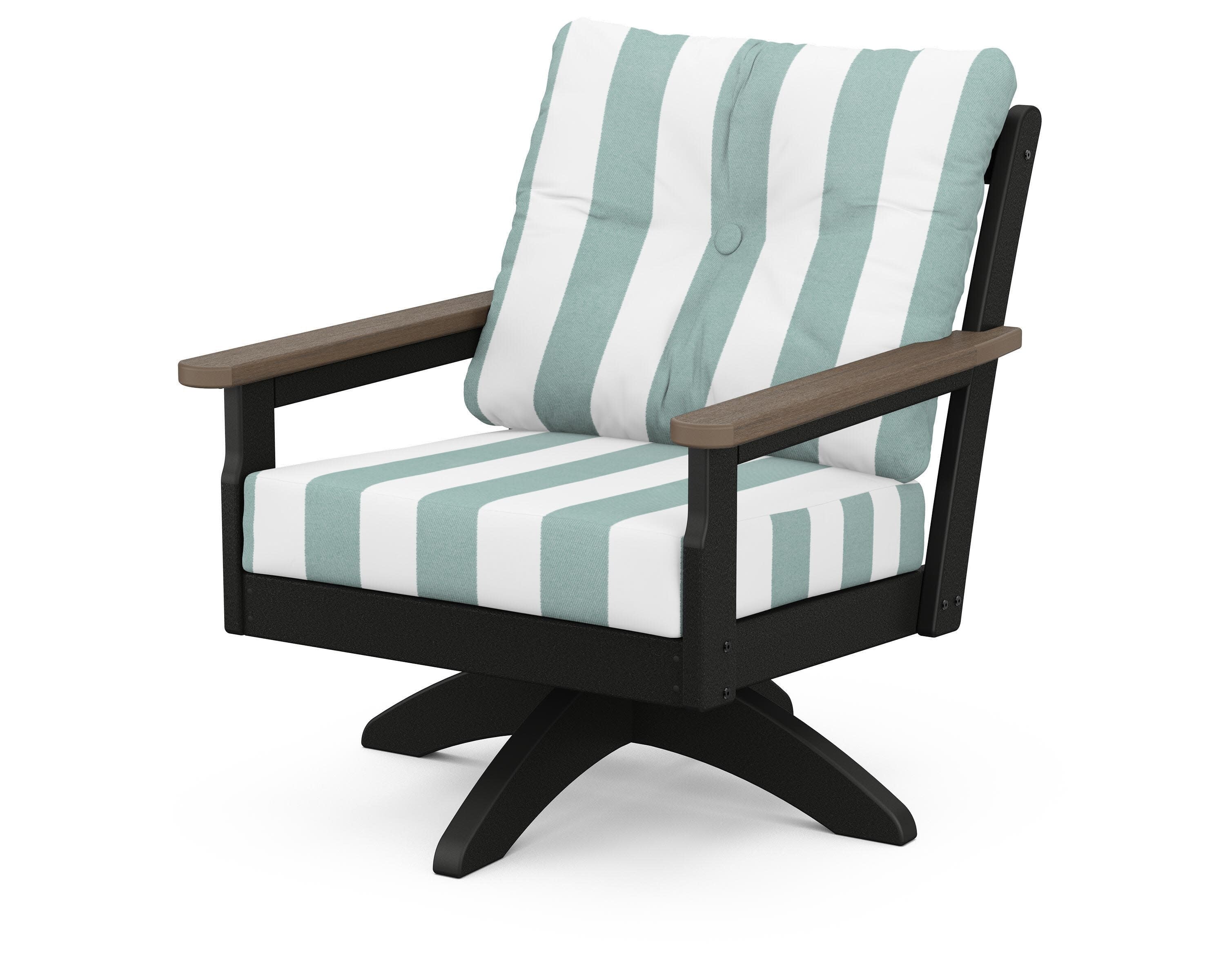 Vineyard Deep Seating Swivel Chair in Black / Kona / Cabana Stripe Glacier Spa