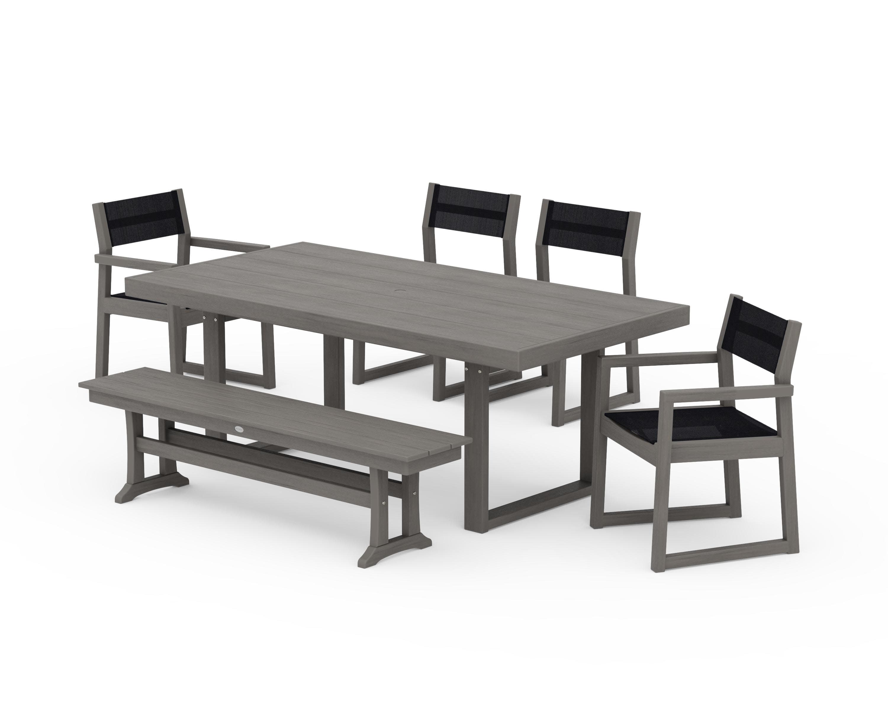 EDGE Sling 6-Piece Dining Set with Bench in Driftwood / Black Sling