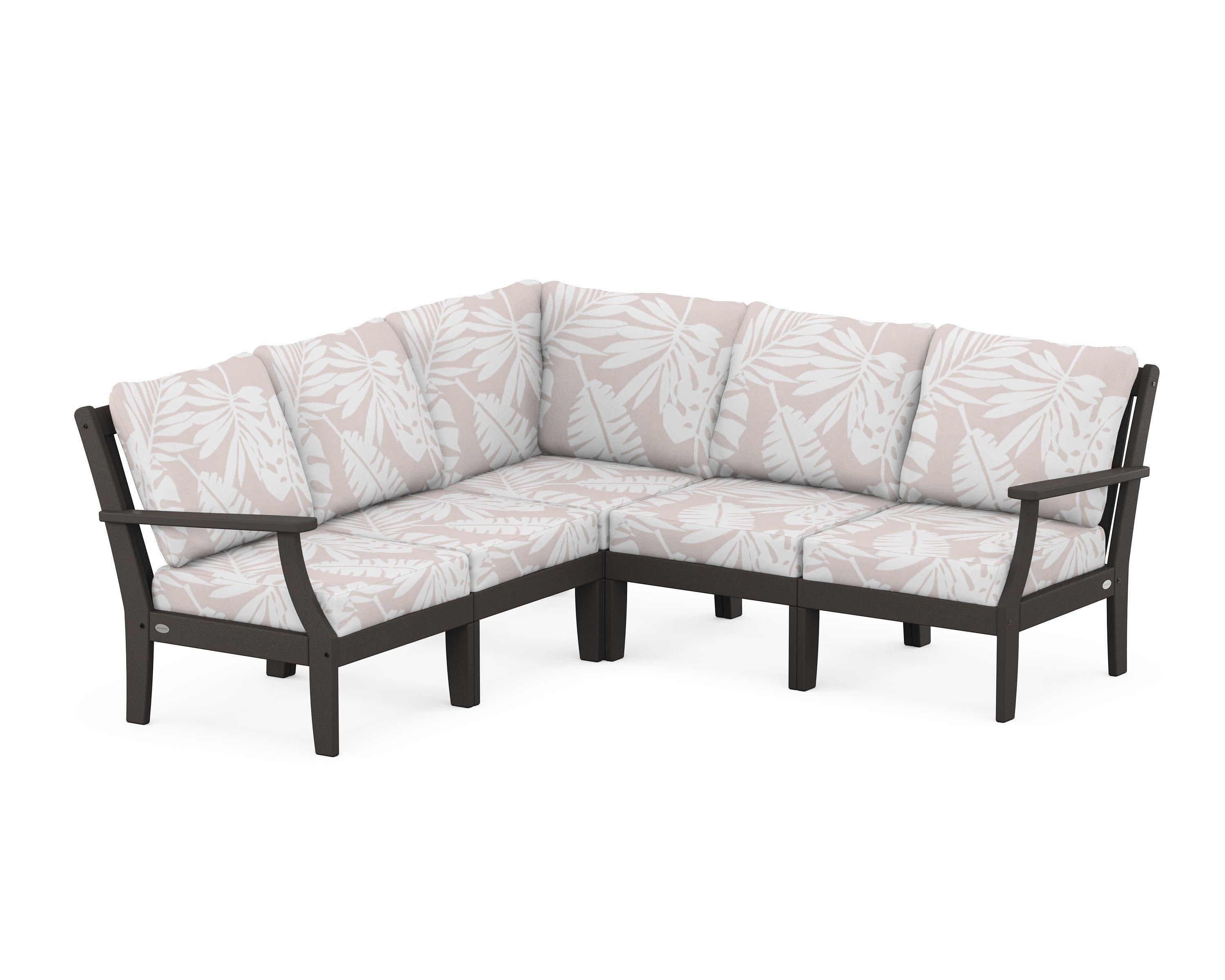 Braxton Modular 5-Piece Deep Seating Set in Vintage Coffee / Leaf Dune Burlap