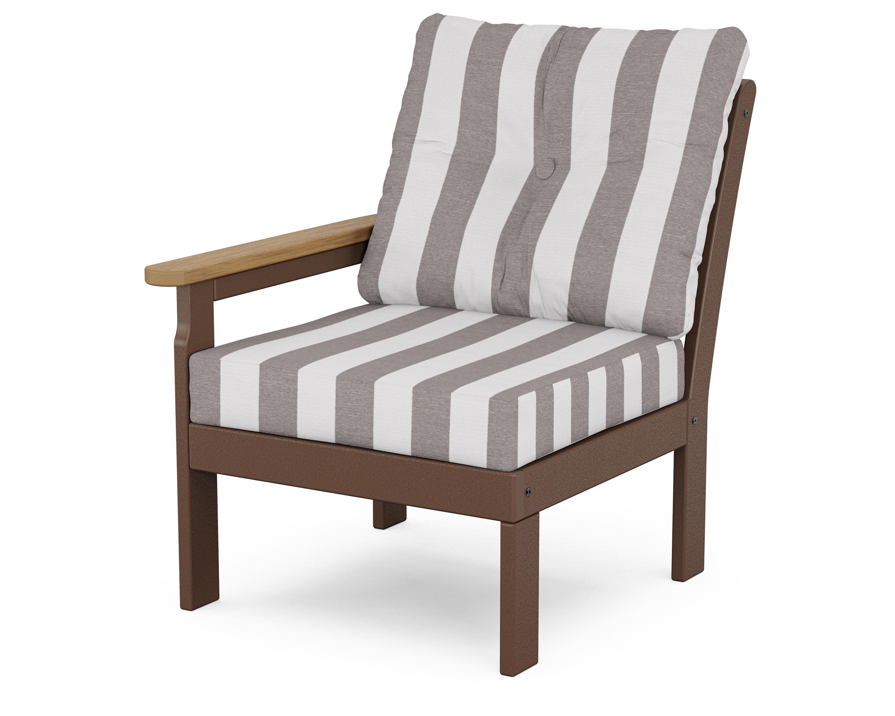 Vineyard Modular Left Arm Chair in Mahogany / Natural / Cabana Stripe Grey Mist