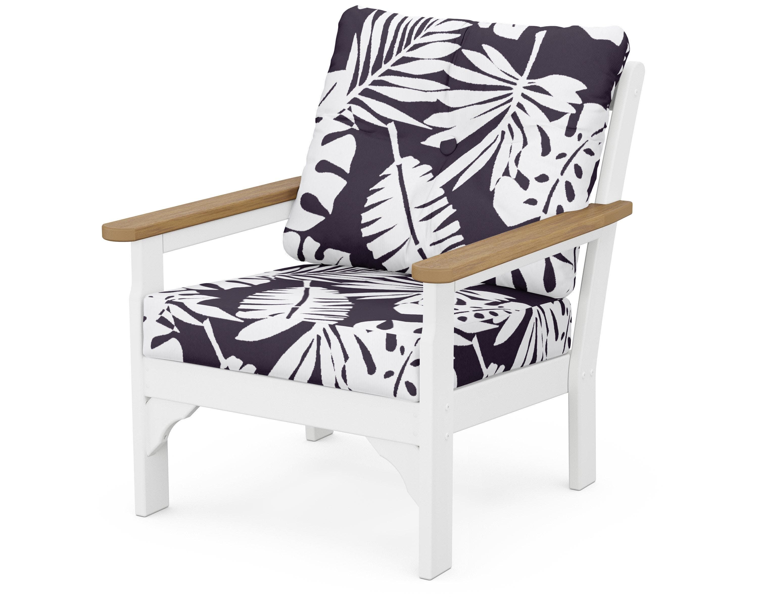 Vineyard Deep Seating Chair in White / Natural / Leaf Navy