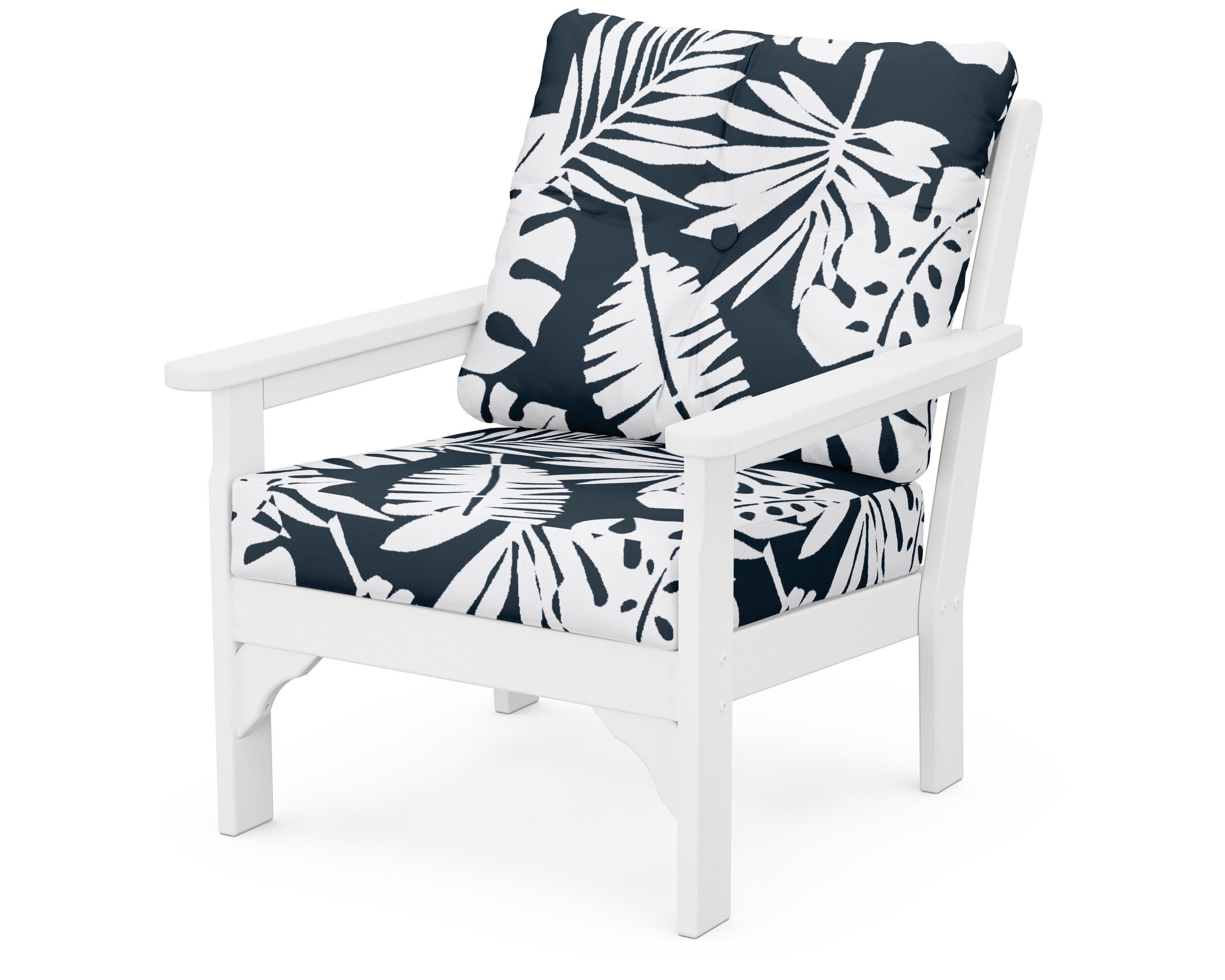Vineyard Deep Seating Chair in White / Leaf Marine Indigo