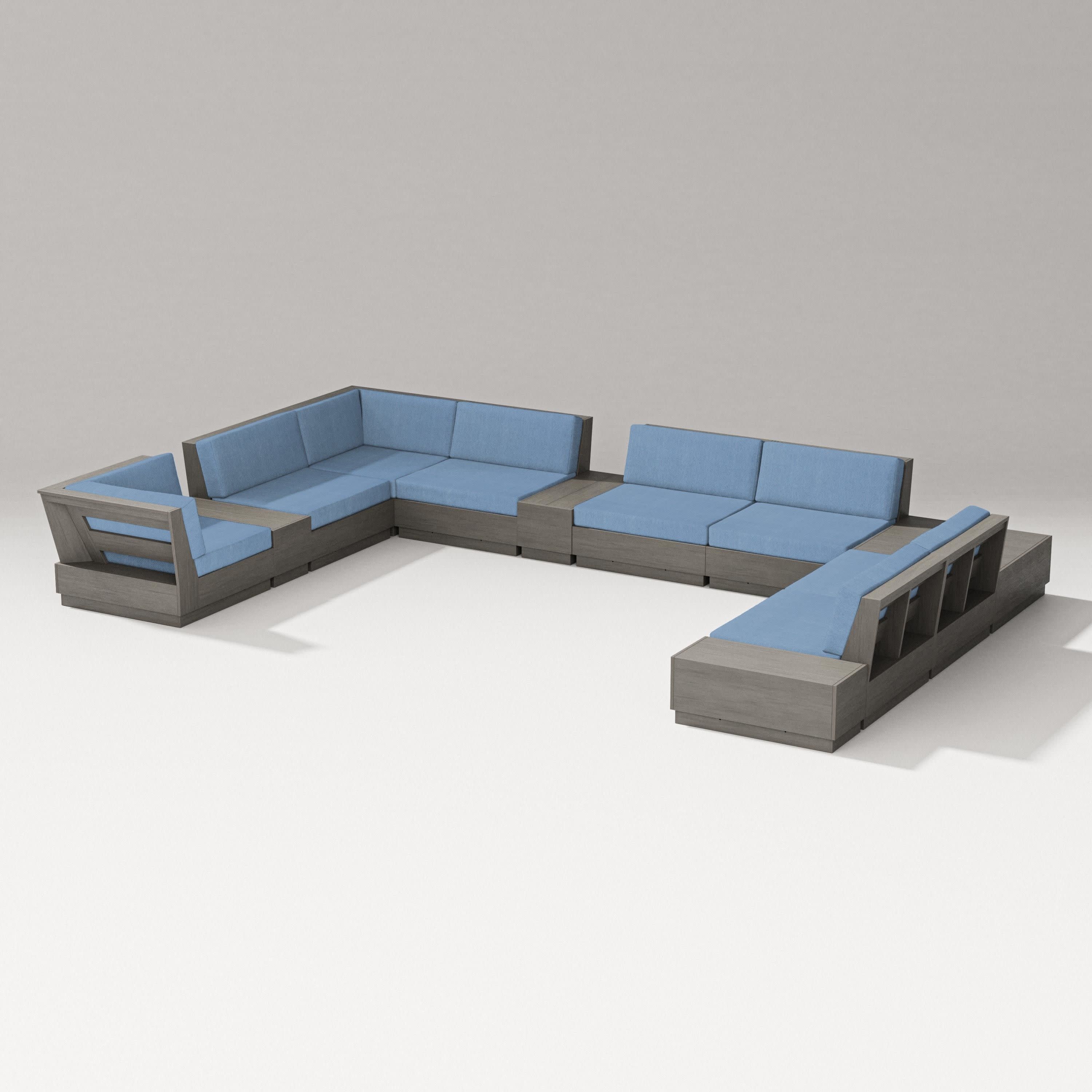 Elevate 12-Piece Conversation Sectional Set in Driftwood / Sky Blue