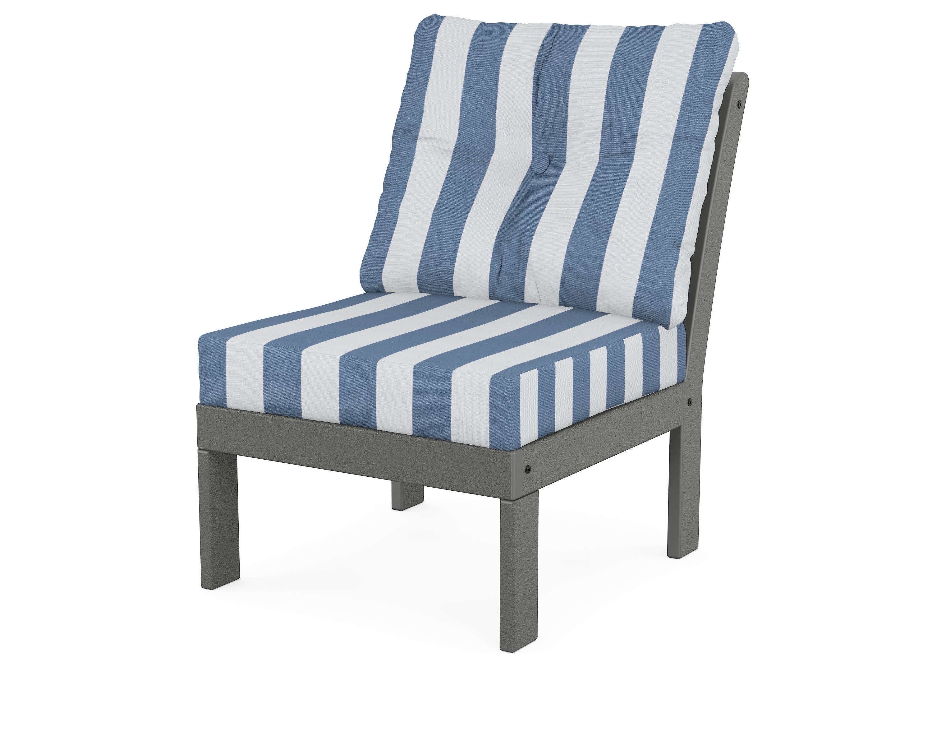 Vineyard Modular Armless Chair in Slate Grey / Cabana Stripe Sky Blue