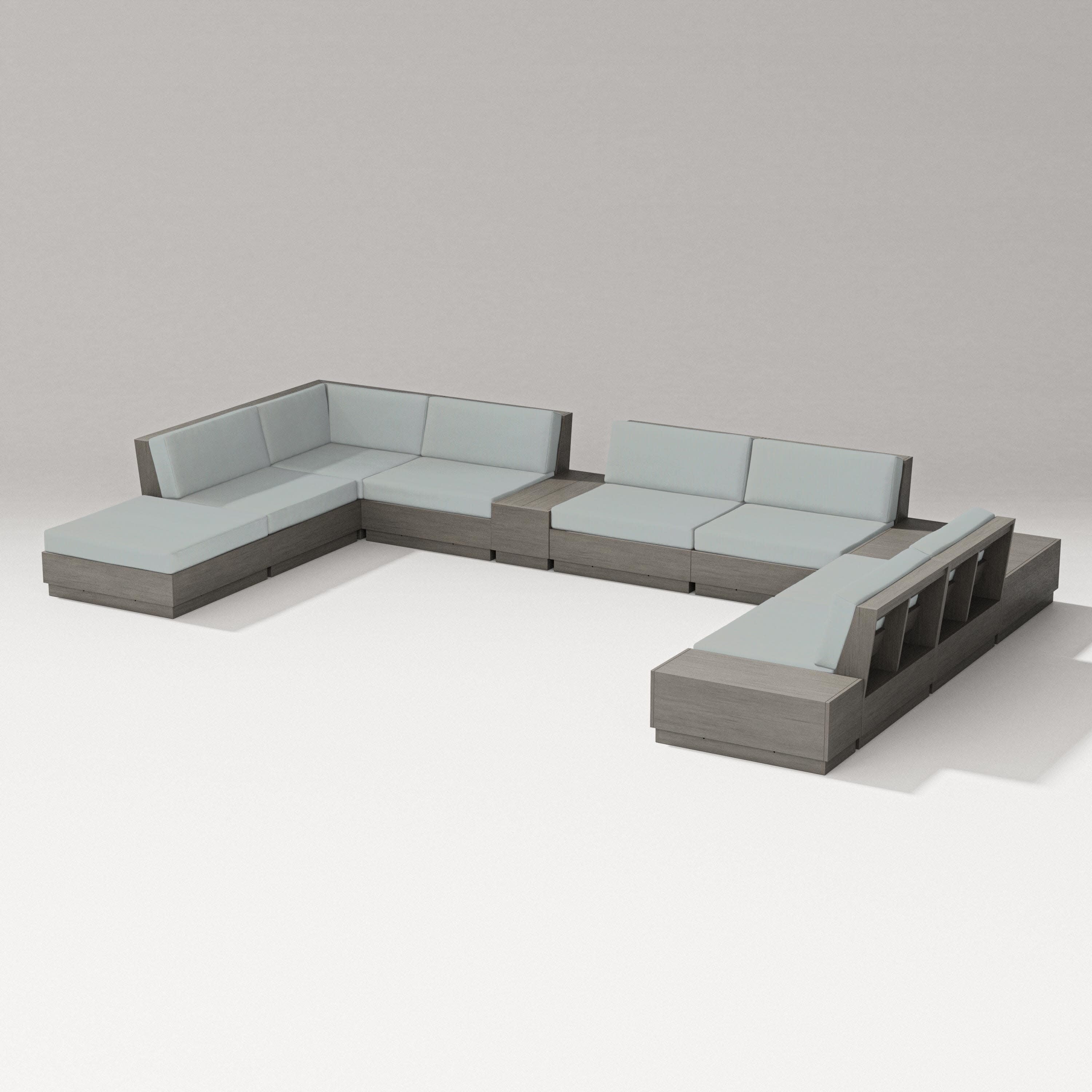 Elevate 11-Piece Conversation Sectional Set in Driftwood / Spa