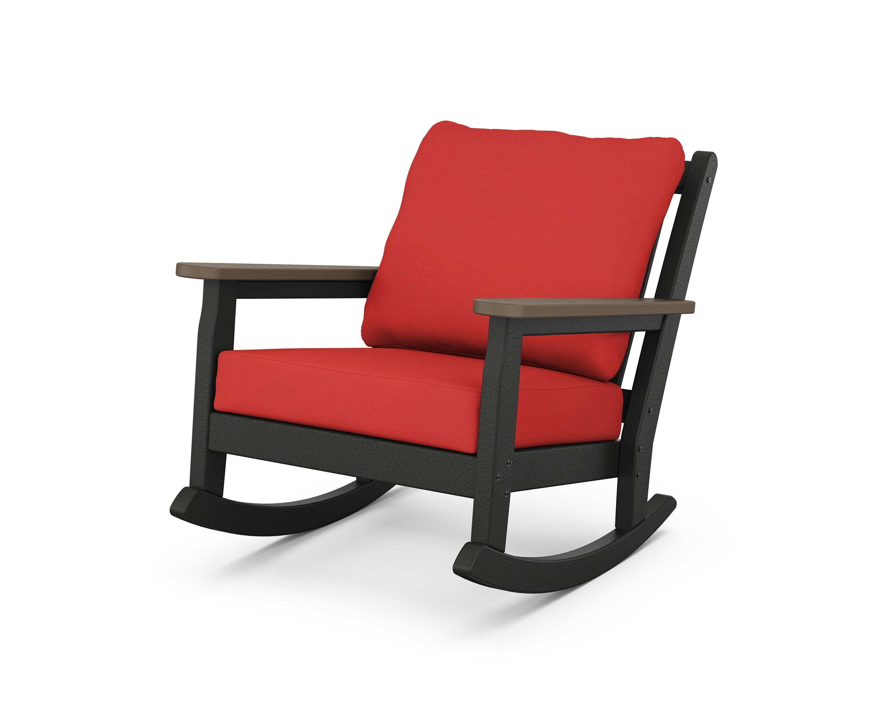 Chippendale Deep Seating Rocking Chair in Black / Kona / Crimson Linen