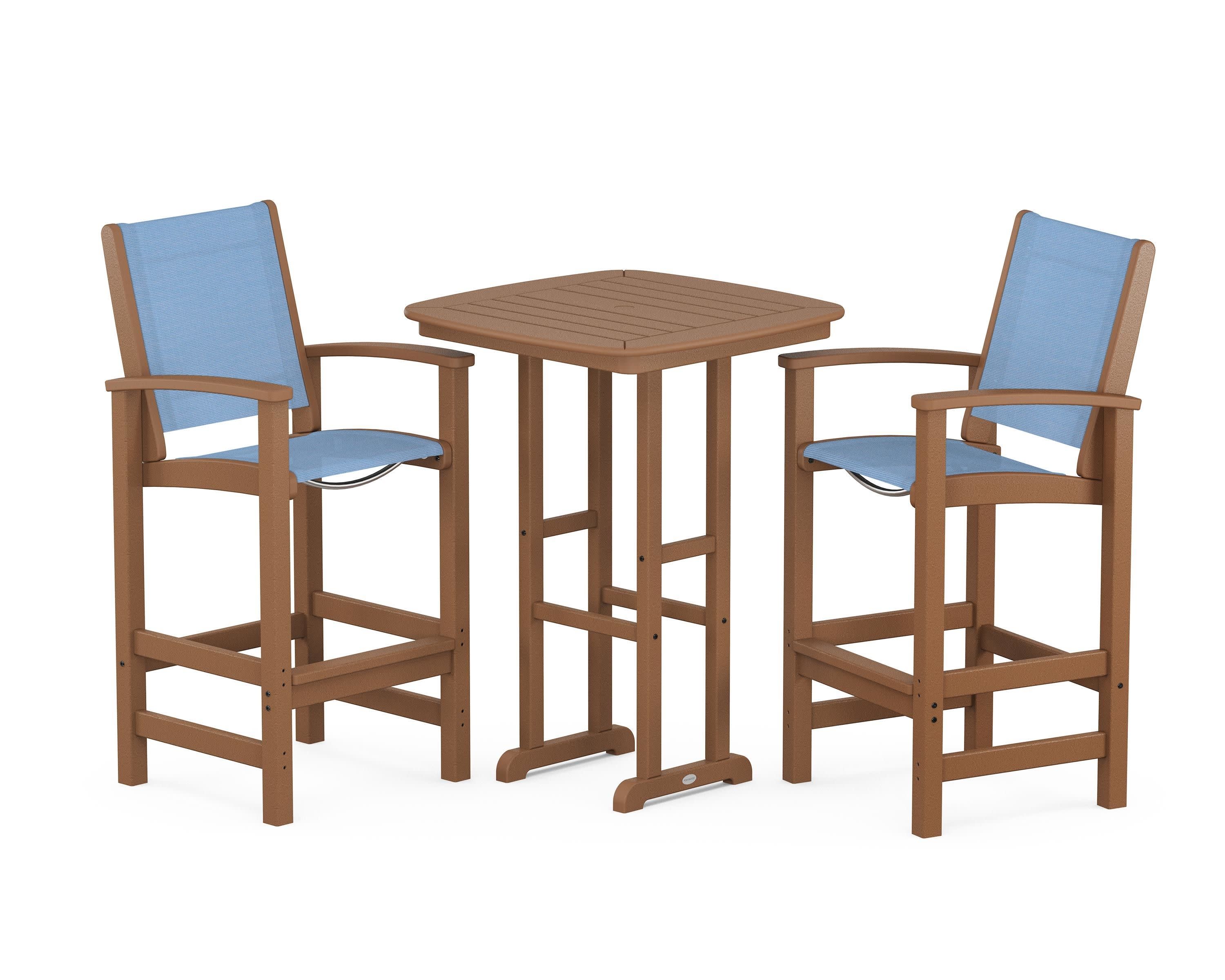 Coastal 3-Piece Bar Set in Teak / Poolside Sling