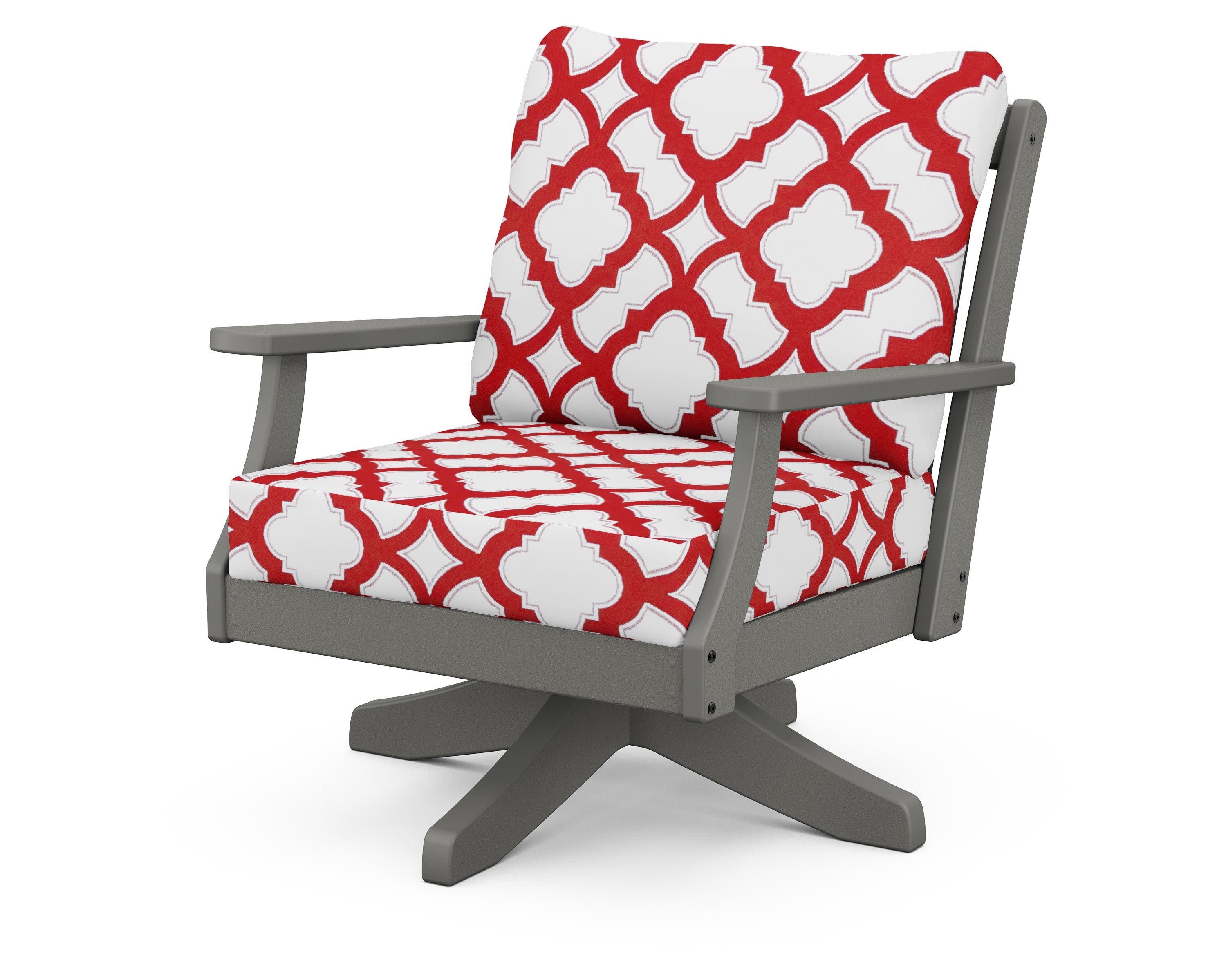 Braxton Deep Seating Swivel Chair in Slate Grey / Trellis Crimson