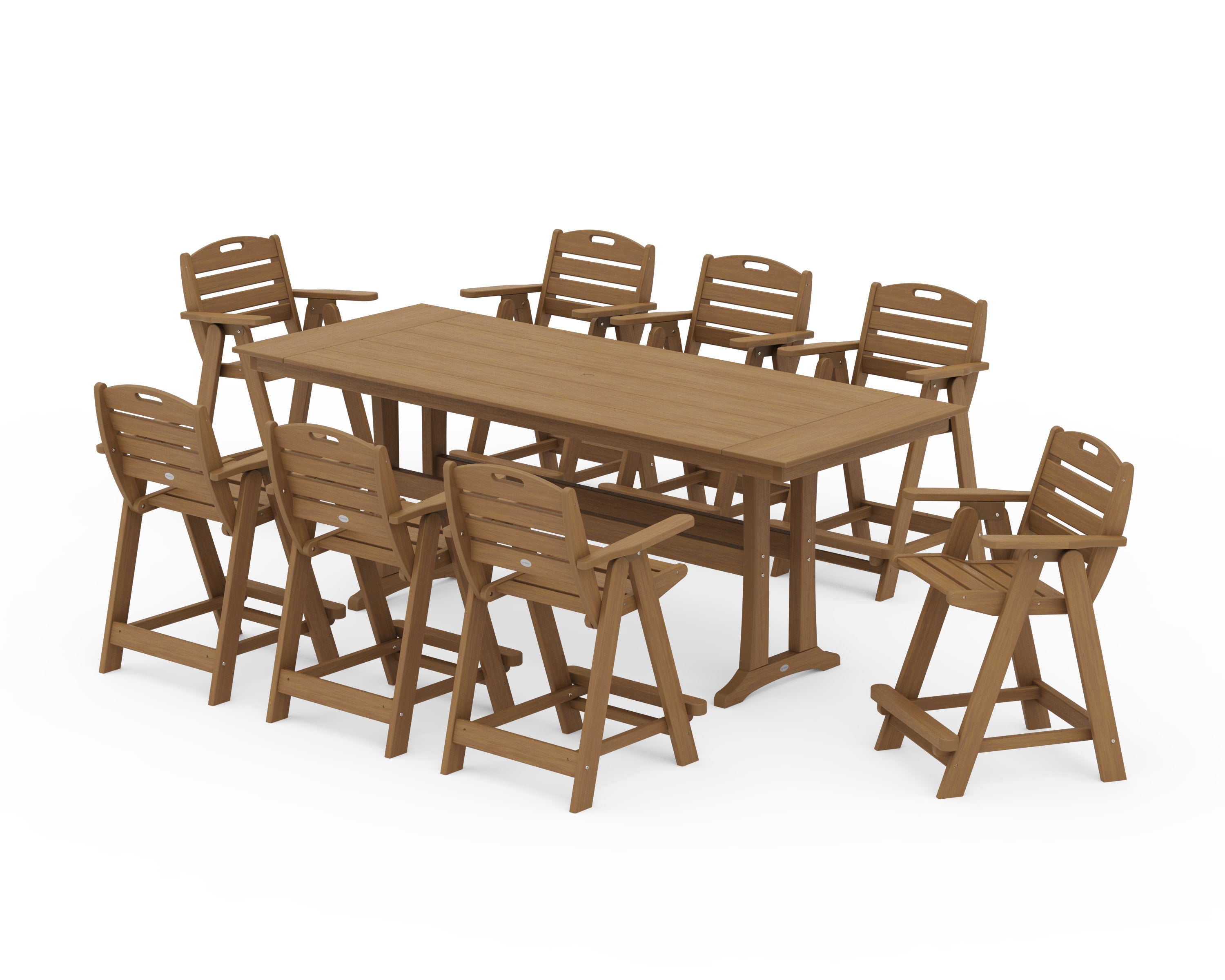 Nautical 9-Piece Farmhouse Counter Set with Trestle Legs in Natural