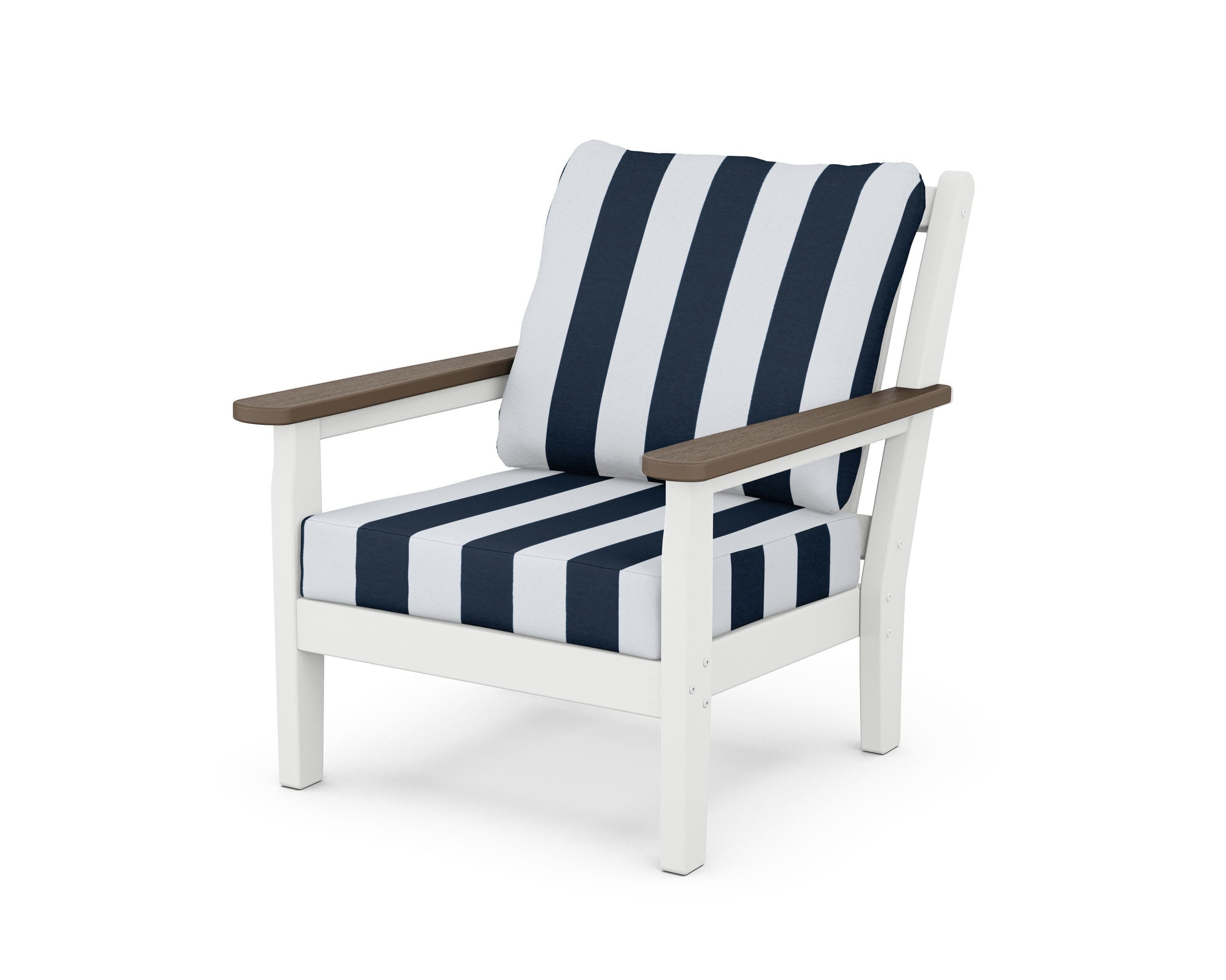 Chippendale Deep Seating Chair in White / Kona / Cabana Stripe Marine Indigo
