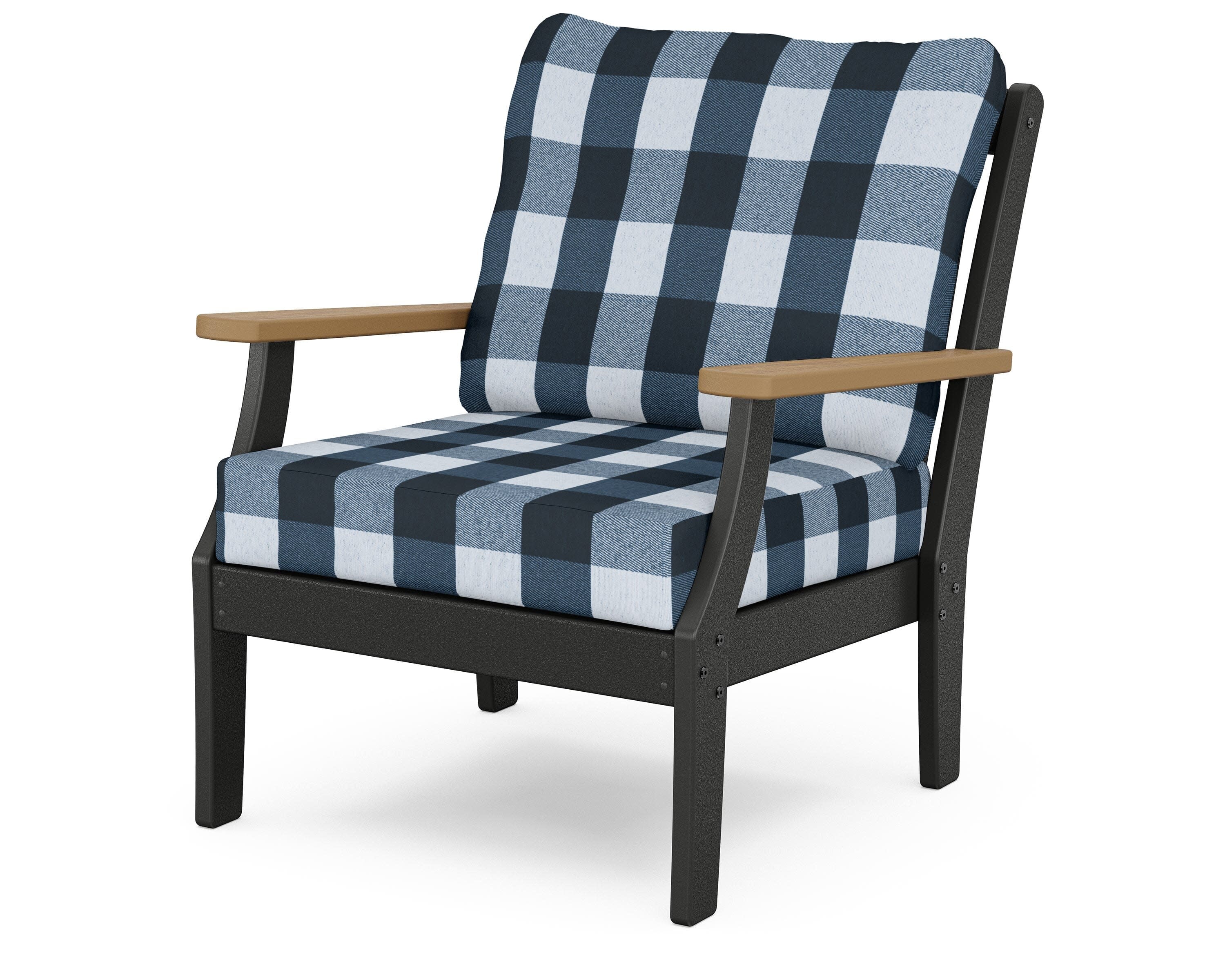 Braxton Deep Seating Chair in Black / Natural / Buffalo Plaid Marine Indigo