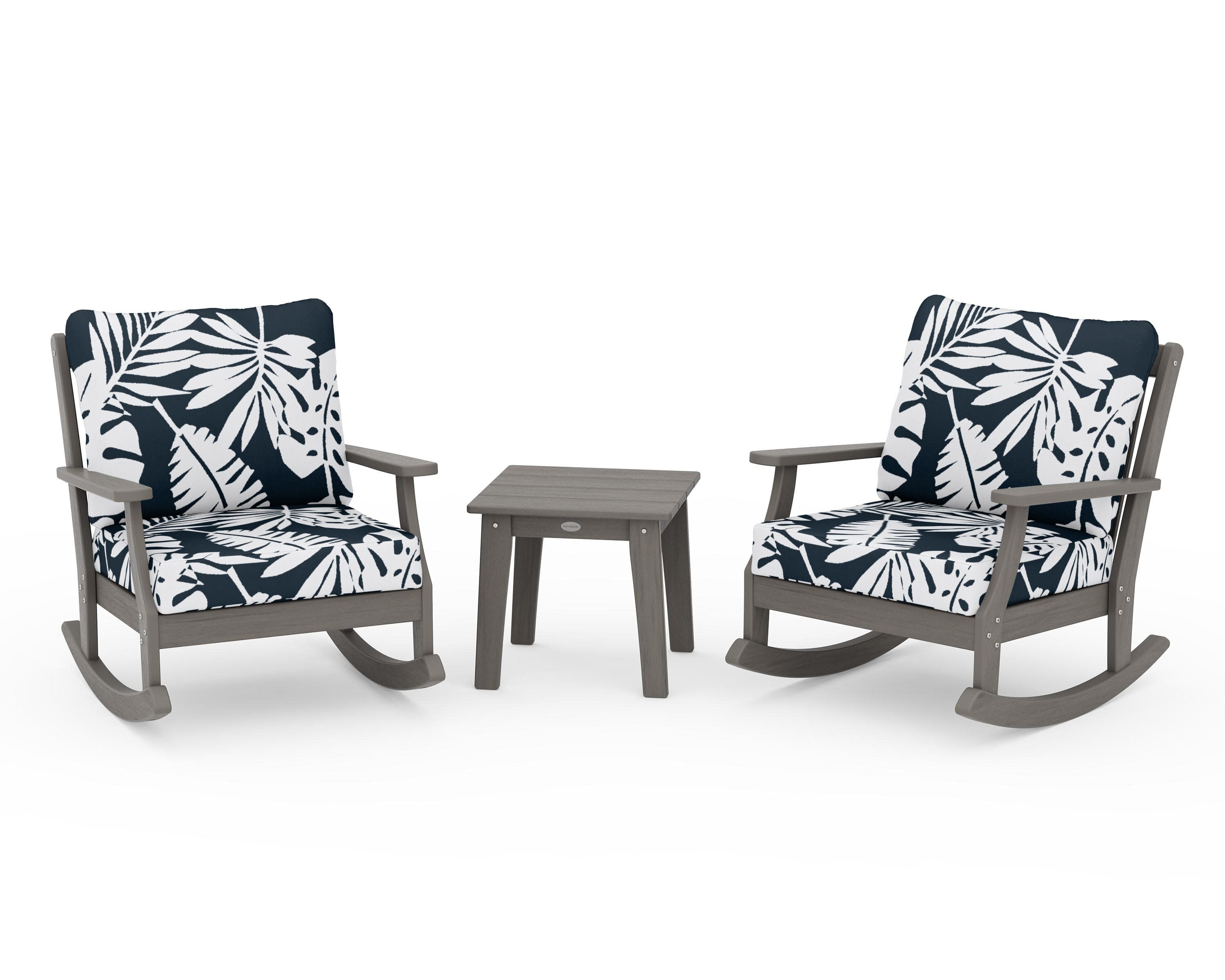 Braxton 3-Piece Deep Seating Rocker Set in Driftwood / Leaf Marine Indigo
