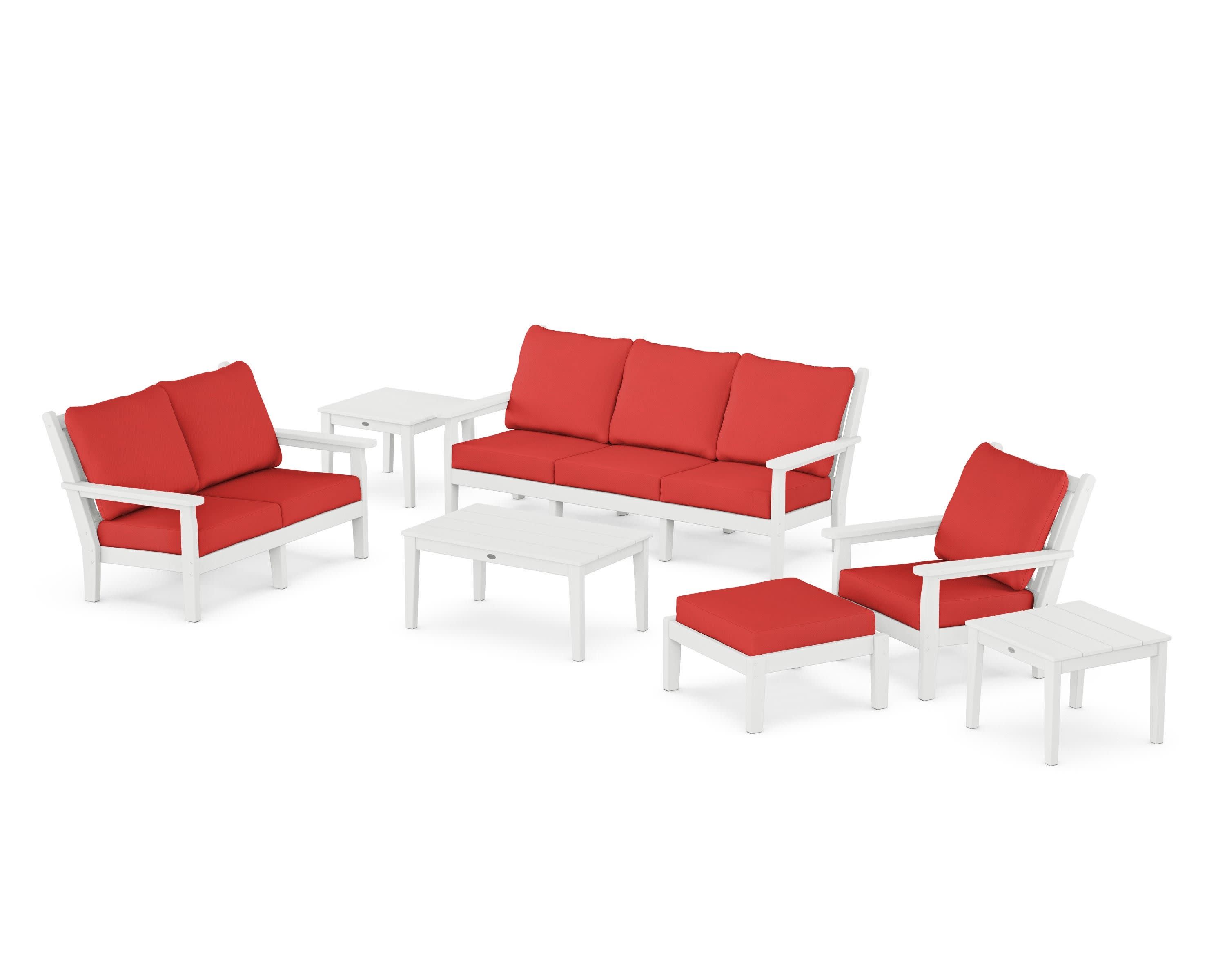 Chippendale 7-Piece Deep Seating Set in White / Crimson Linen