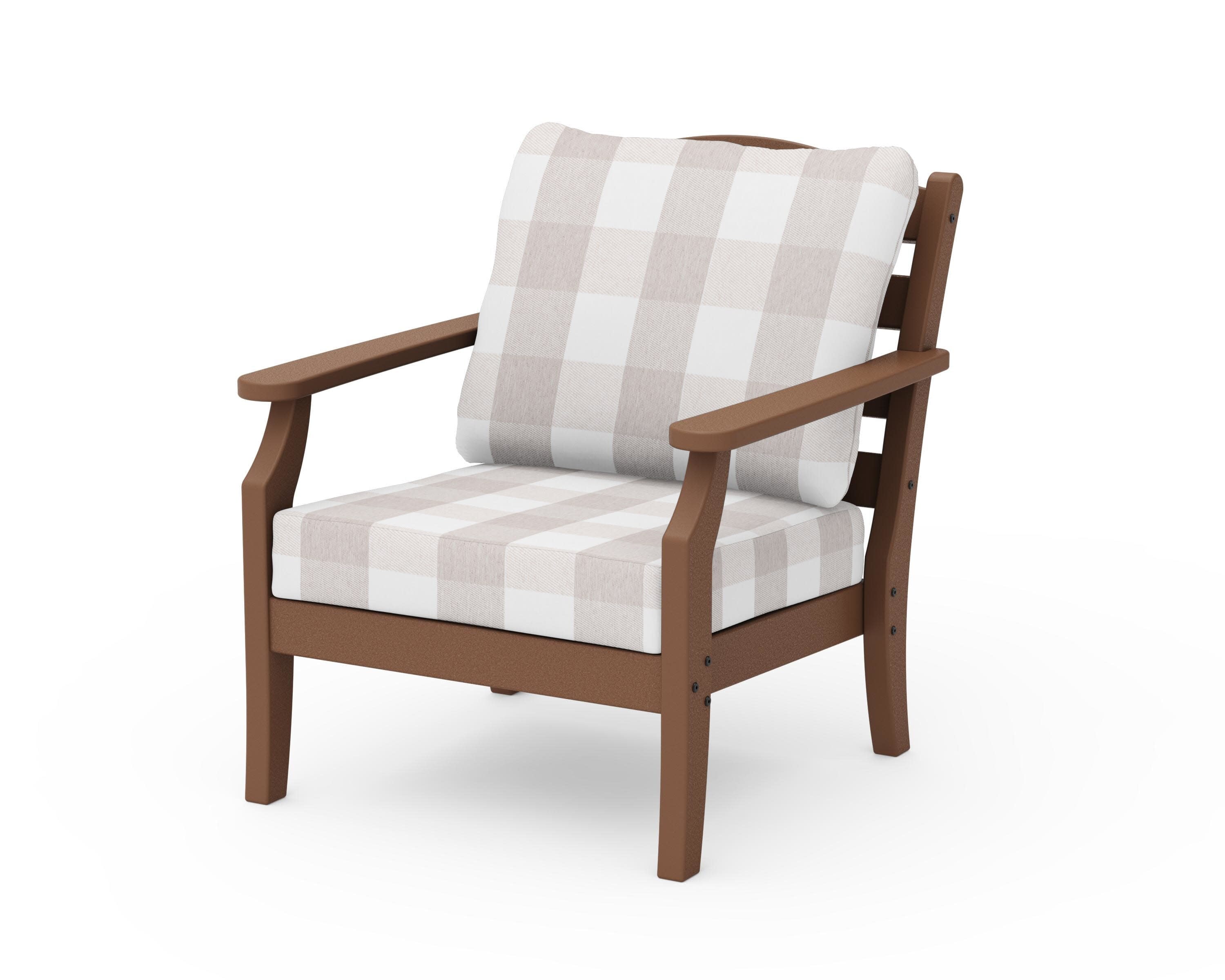 Savannah Deep Seating Chair in Teak / Buffalo Plaid Dune Burlap