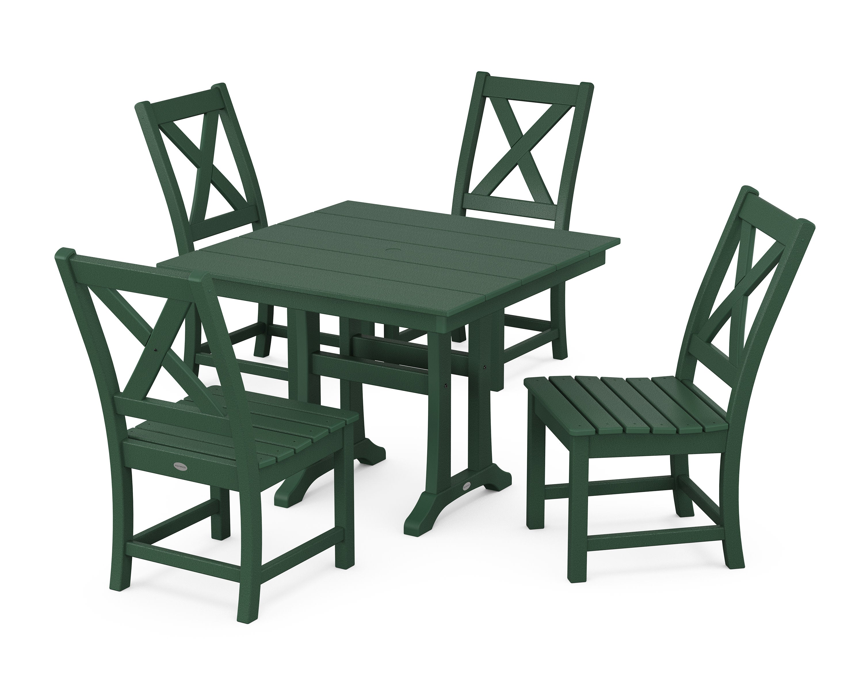 Braxton Side Chair 5-Piece Farmhouse Dining Set With Trestle Legs in Green