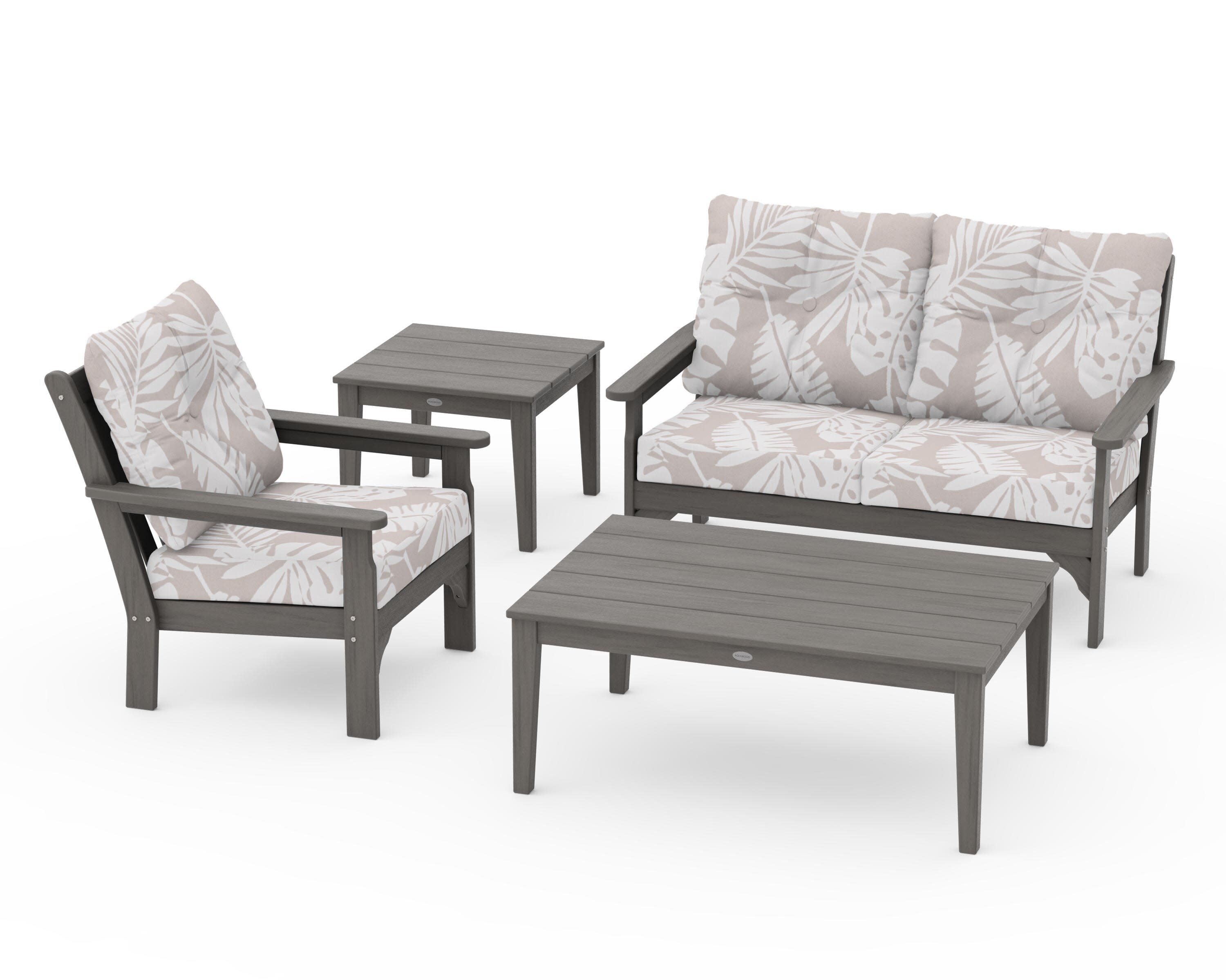 Vineyard 4-Piece Deep Seating Set in Driftwood / Leaf Dune Burlap
