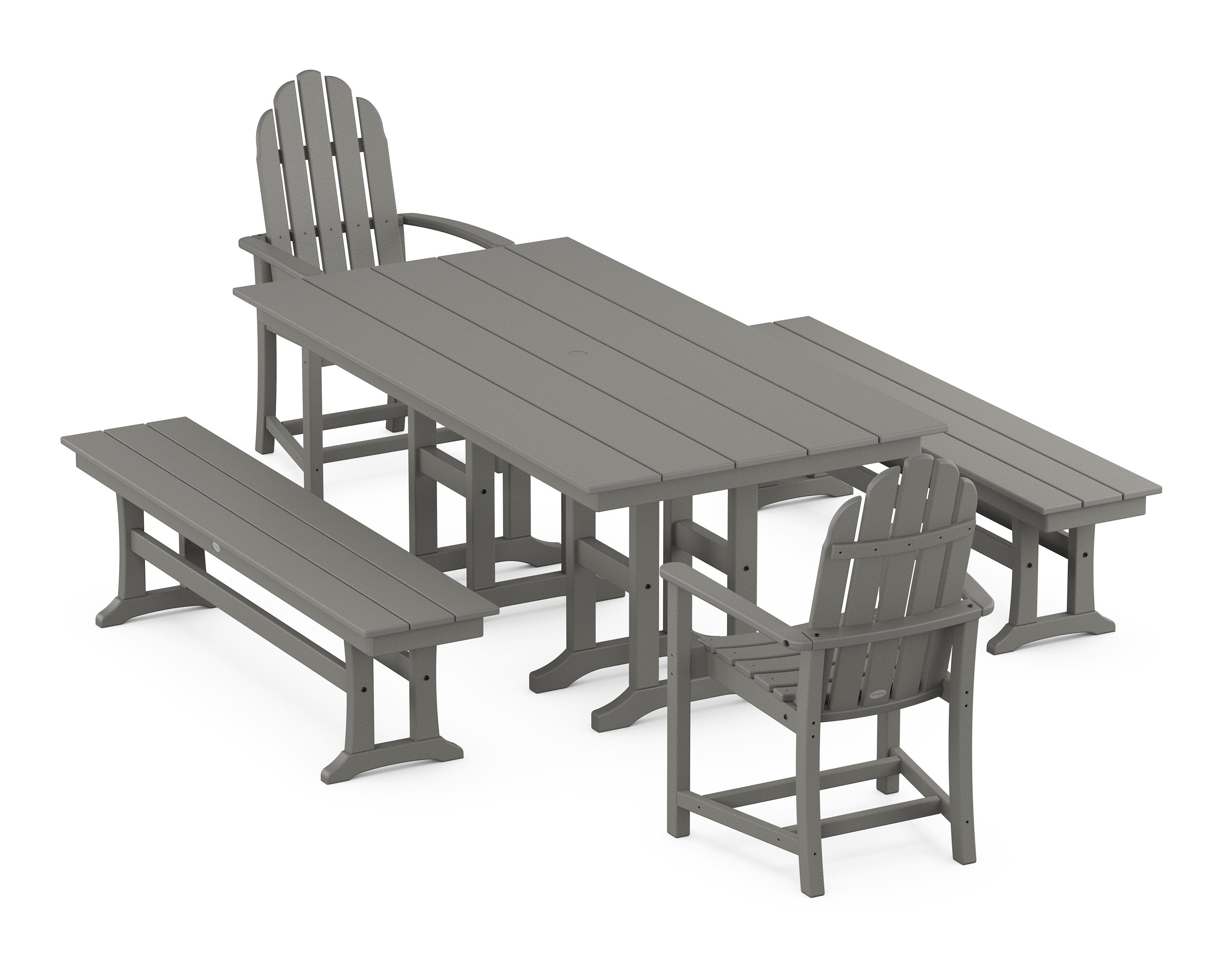 Classic Adirondack 5-Piece Farmhouse Dining Set with Benches in Slate Grey