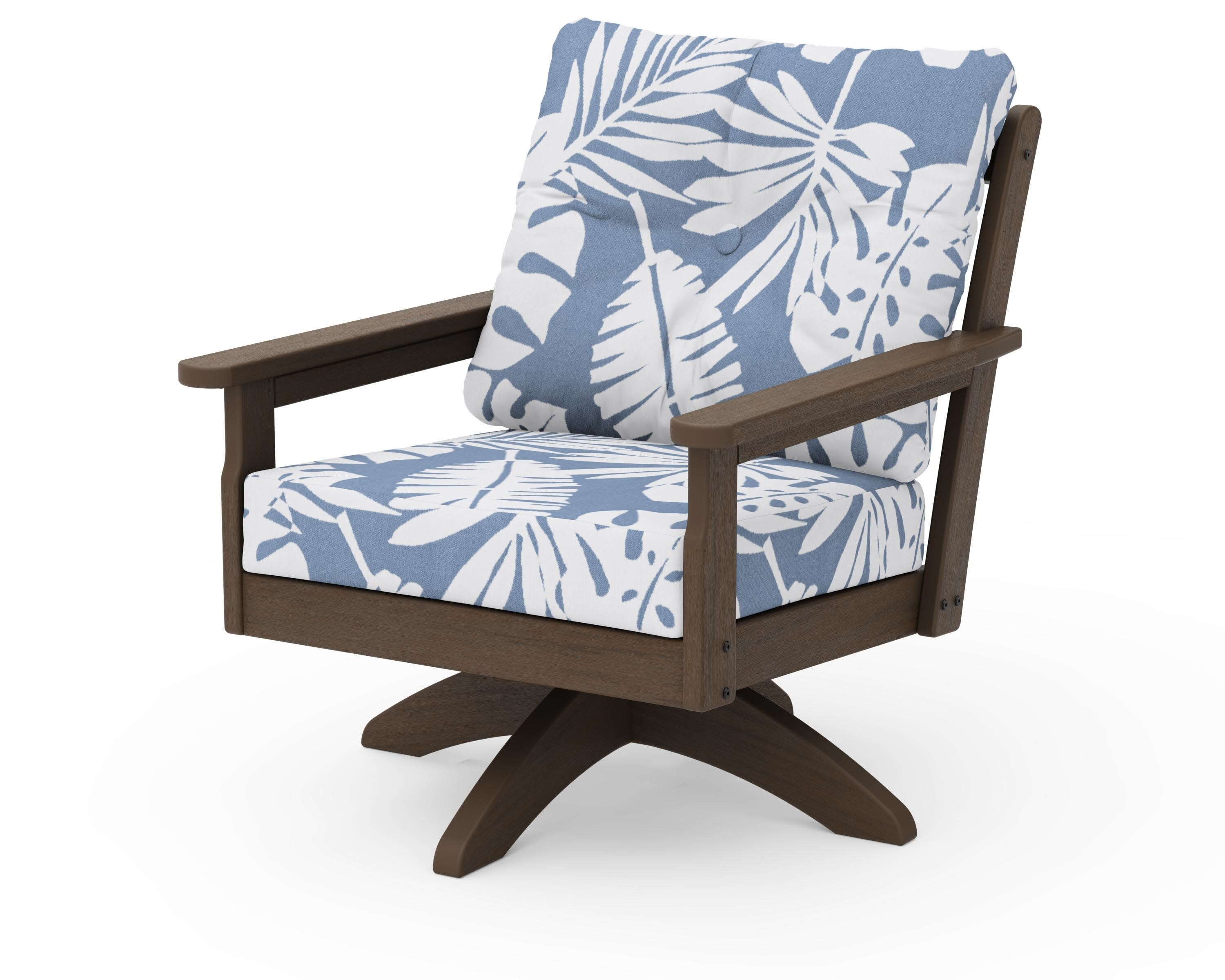 Vineyard Deep Seating Swivel Chair in Kona / Leaf Sky Blue
