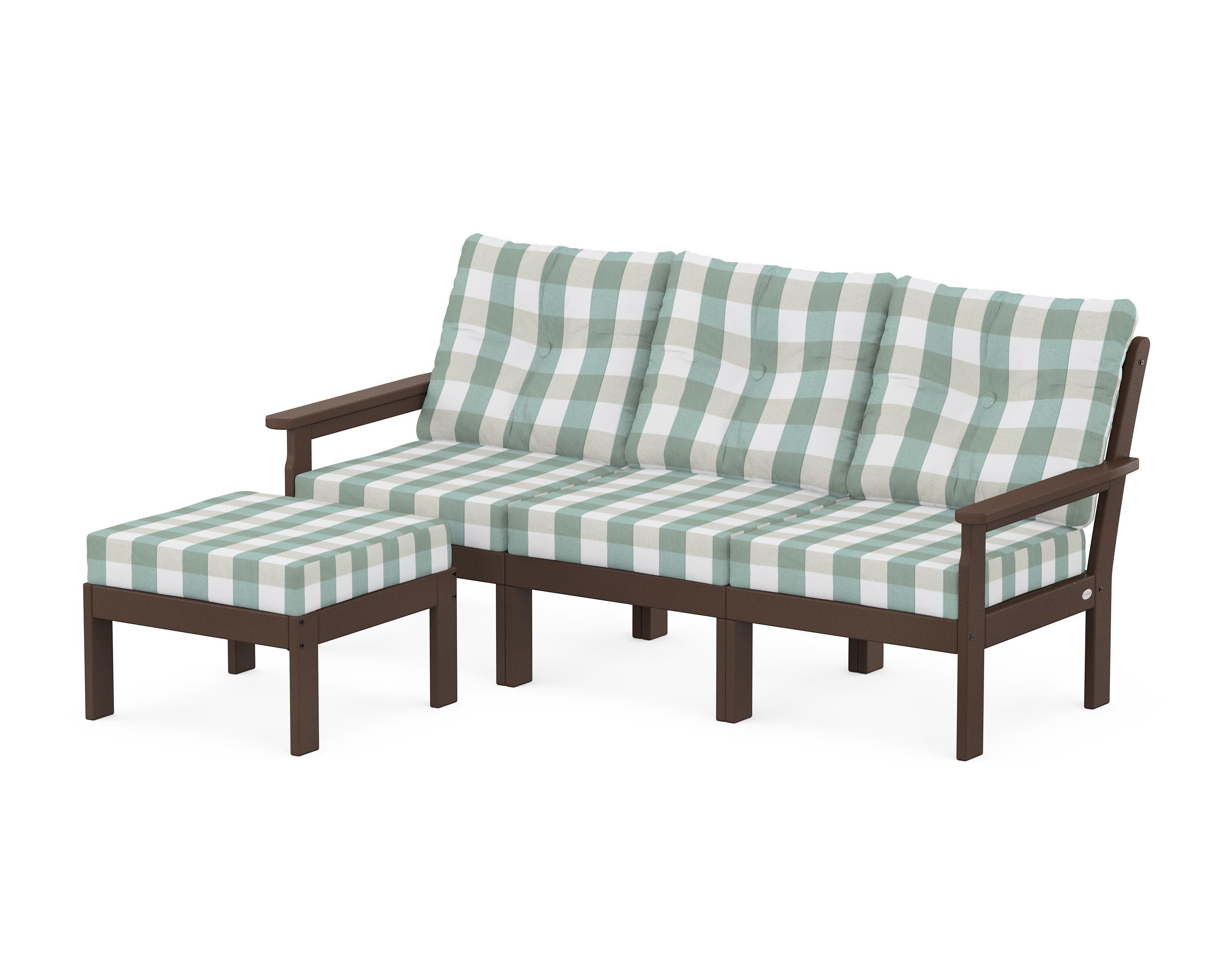Vineyard 4-Piece Sectional with Ottoman in Mahogany / Buffalo Plaid Glacier Spa