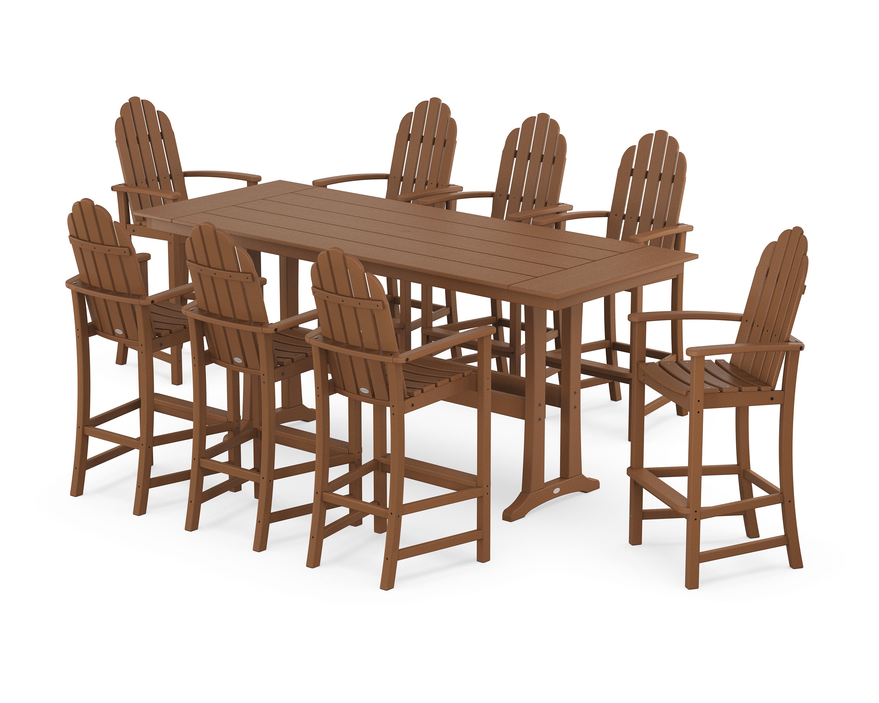 Classic Adirondack 9-Piece Farmhouse Bar Set with Trestle Legs in Teak