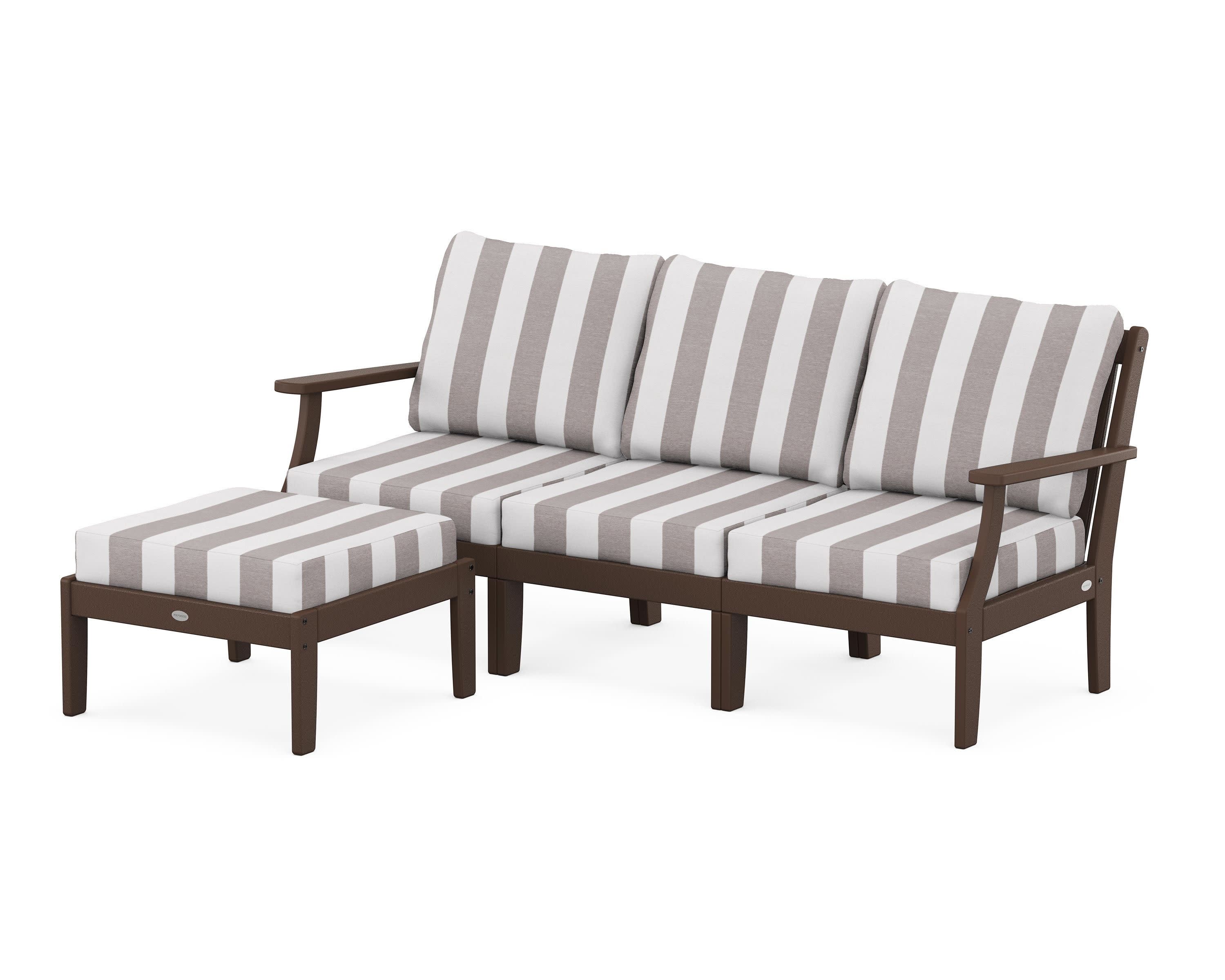 Braxton Modular 4-Piece Deep Seating Set with Ottoman in Mahogany / Cabana Stripe Grey Mist
