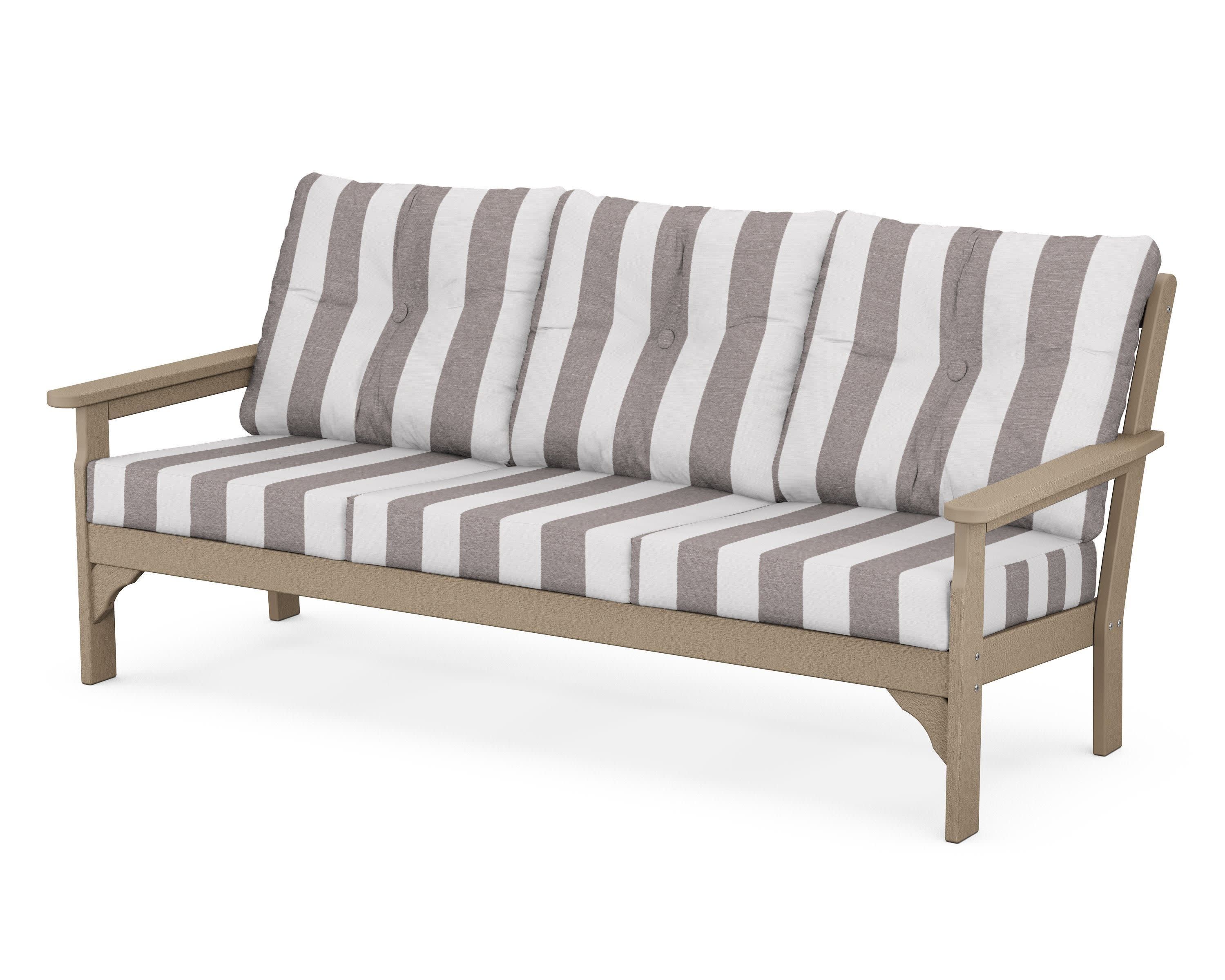 Vineyard Deep Seating Sofa in Vintage Sahara / Cabana Stripe Grey Mist