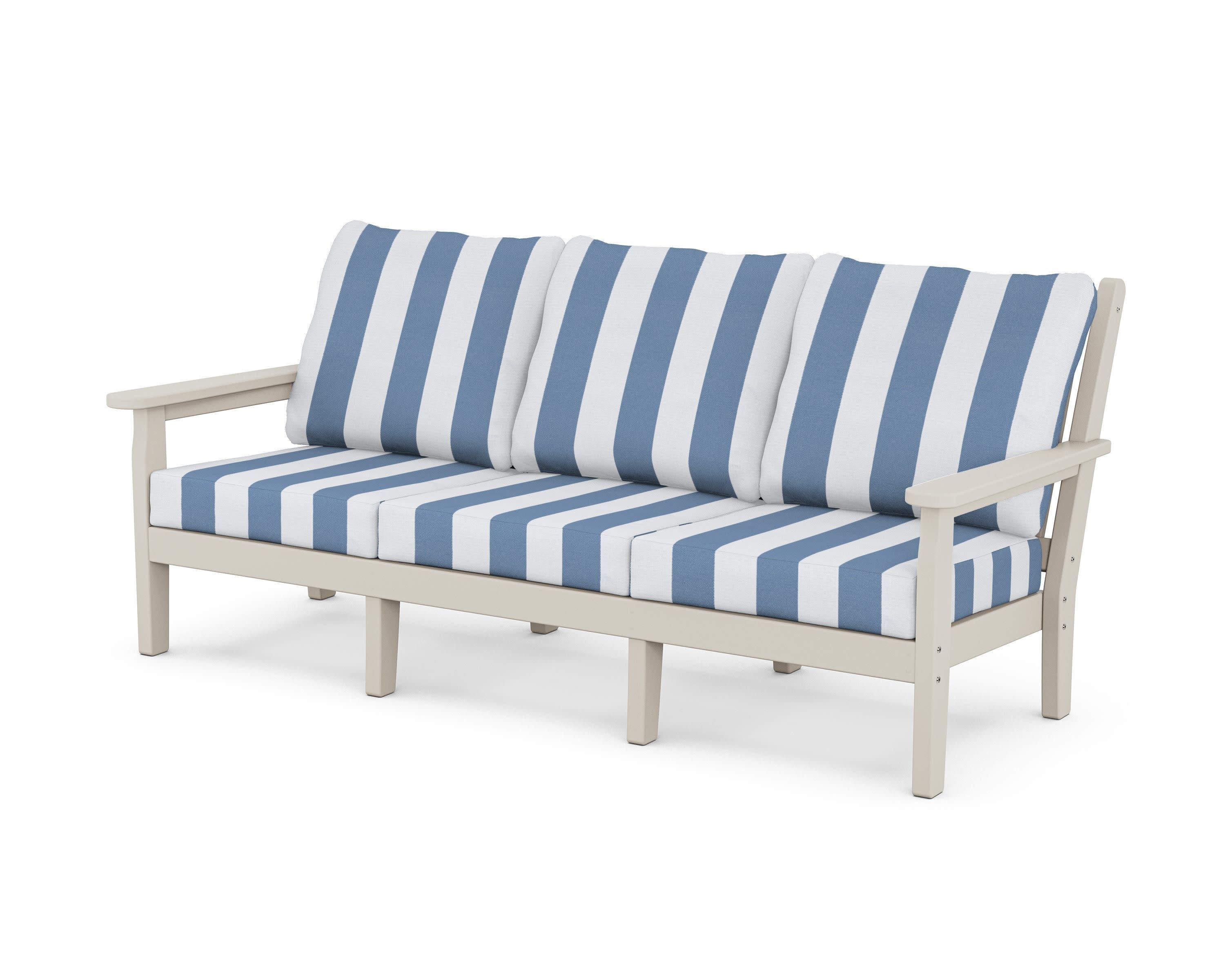 Chippendale Deep Seating Sofa in Sand / Cabana Stripe Sky Blue