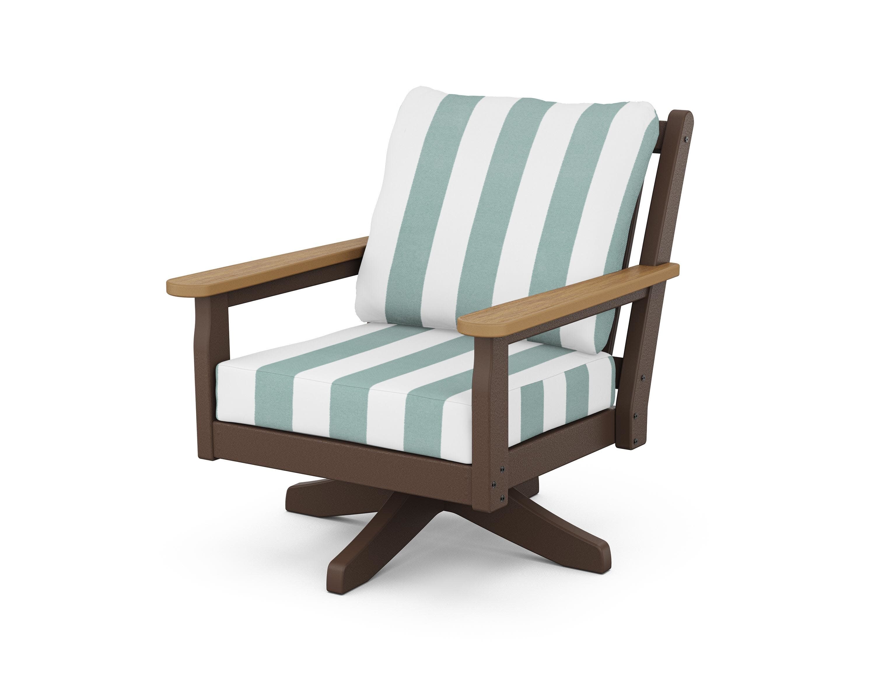Chippendale Deep Seating Swivel Chair in Mahogany / Natural / Cabana Stripe Glacier Spa