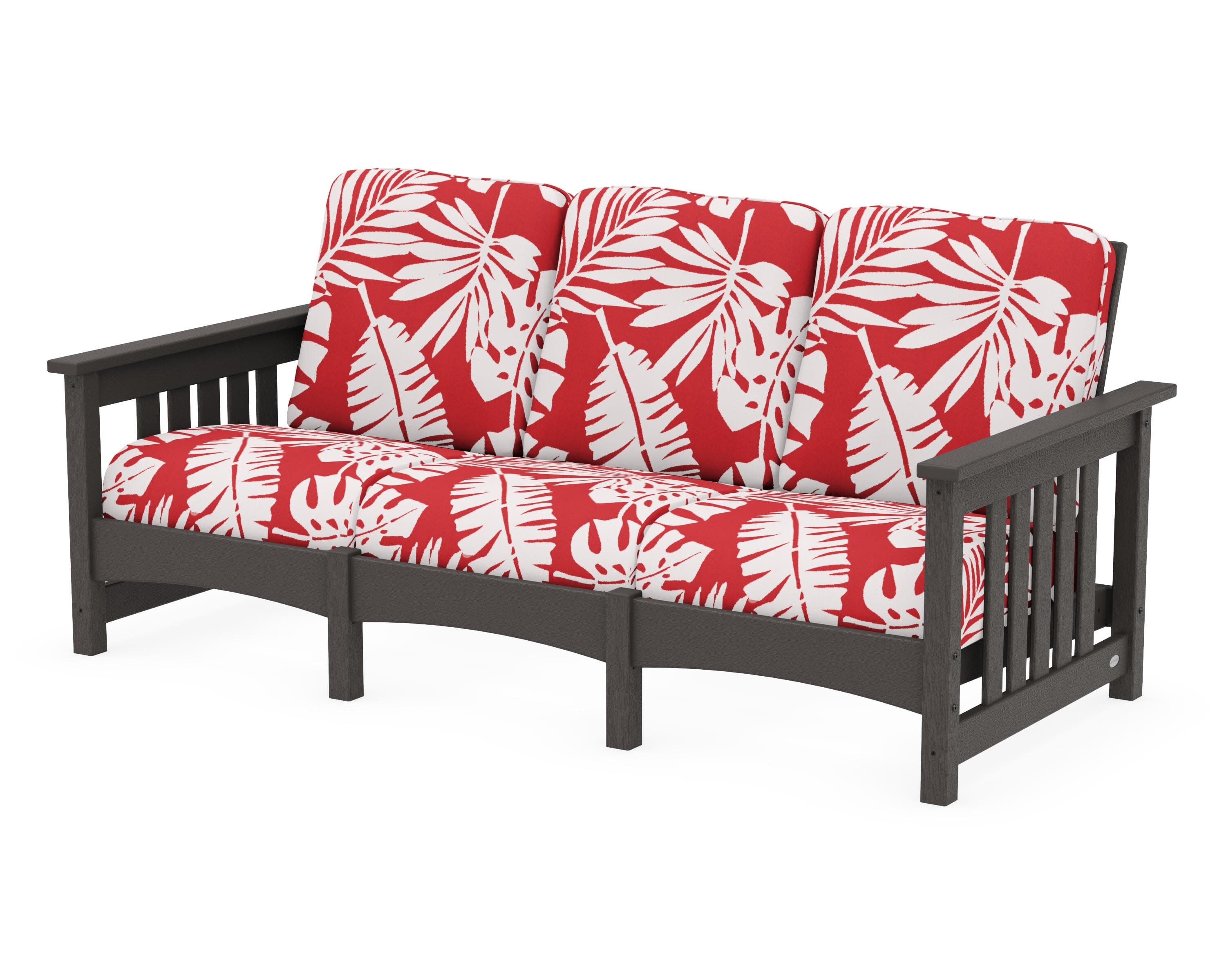 Club Mission Sofa in Vintage Coffee / Leaf Crimson