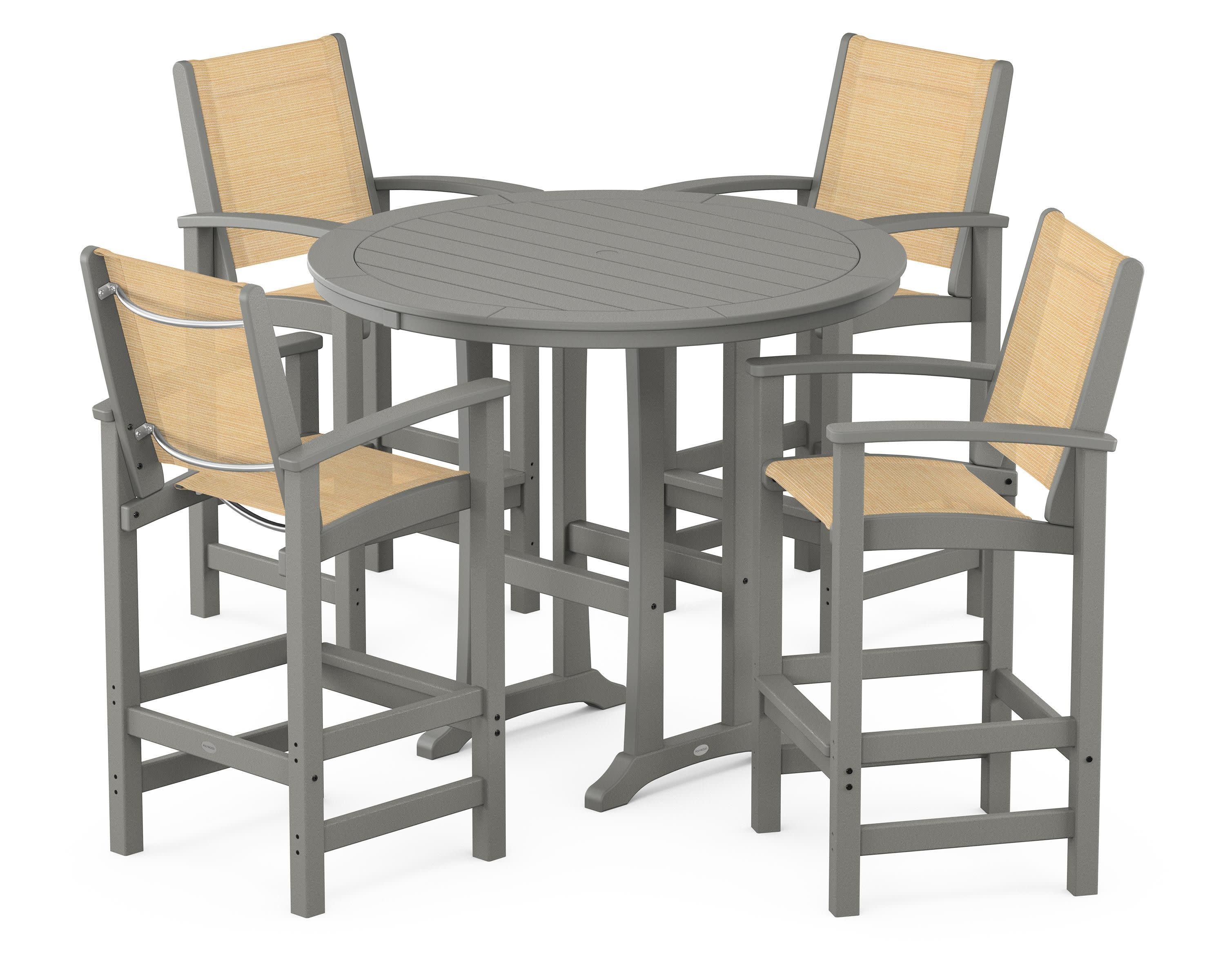 Coastal 5-Piece Nautical Trestle Bar Set in Slate Grey / Dupioni Apricot Sling