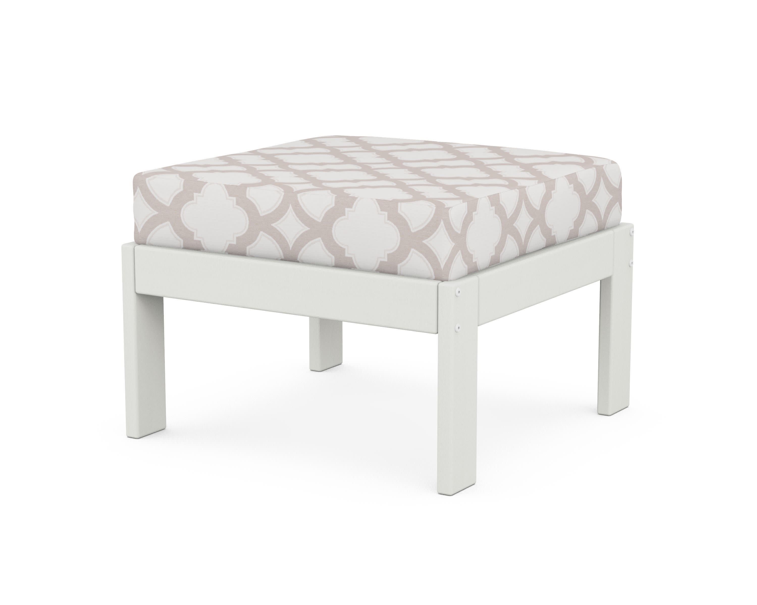 Vineyard Modular Ottoman in Vintage White / Trellis Dune Burlap