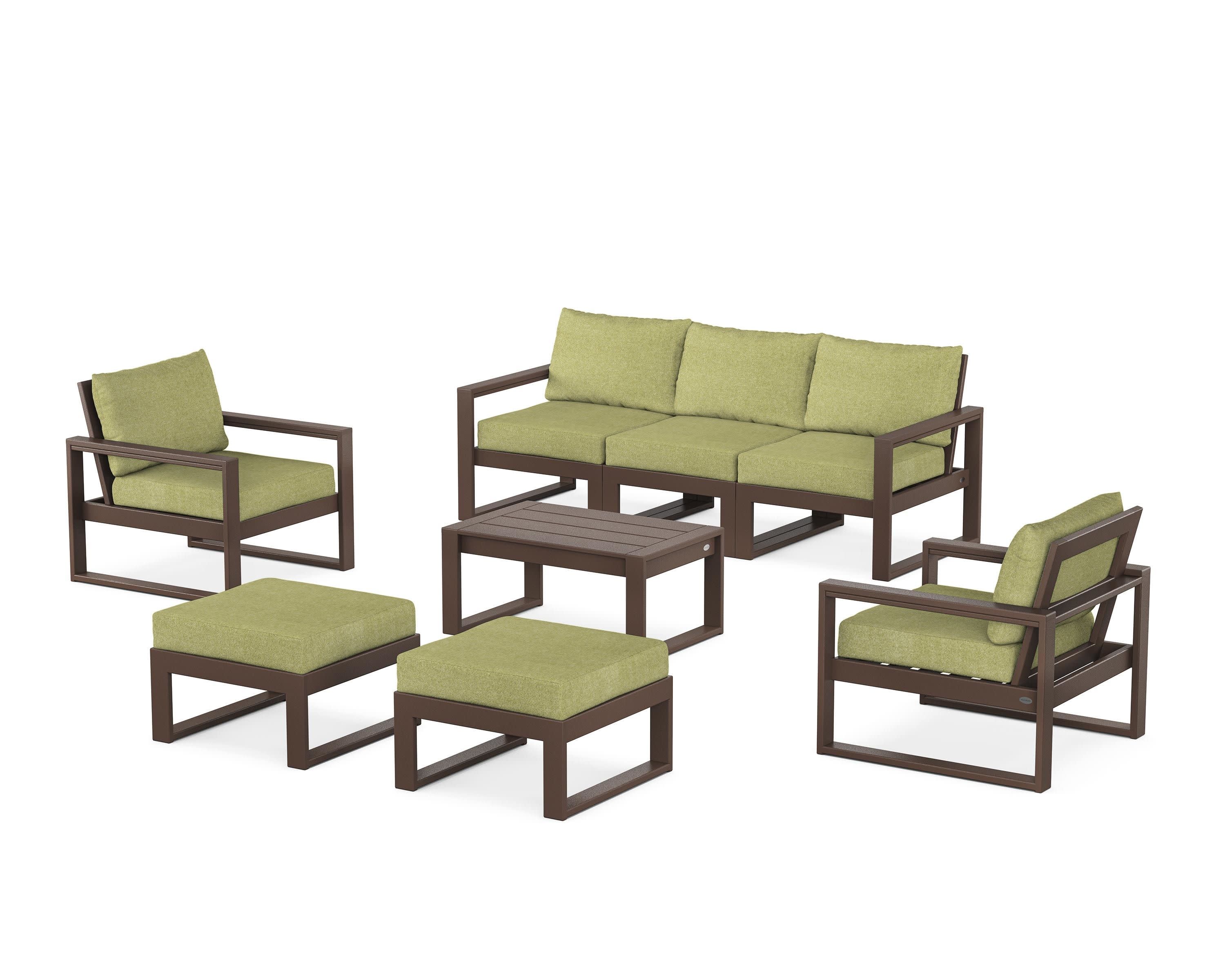 EDGE Sectional 8-Piece Lounge Sofa Set in Mahogany / Chartreuse Boucle