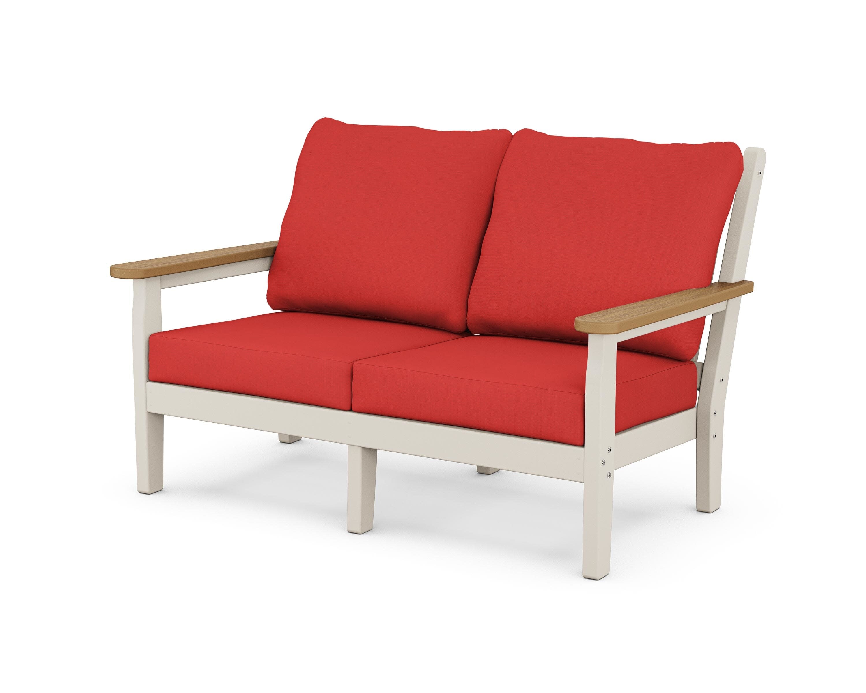 Chippendale Deep Seating Loveseat in Sand / Natural / Crimson Linen