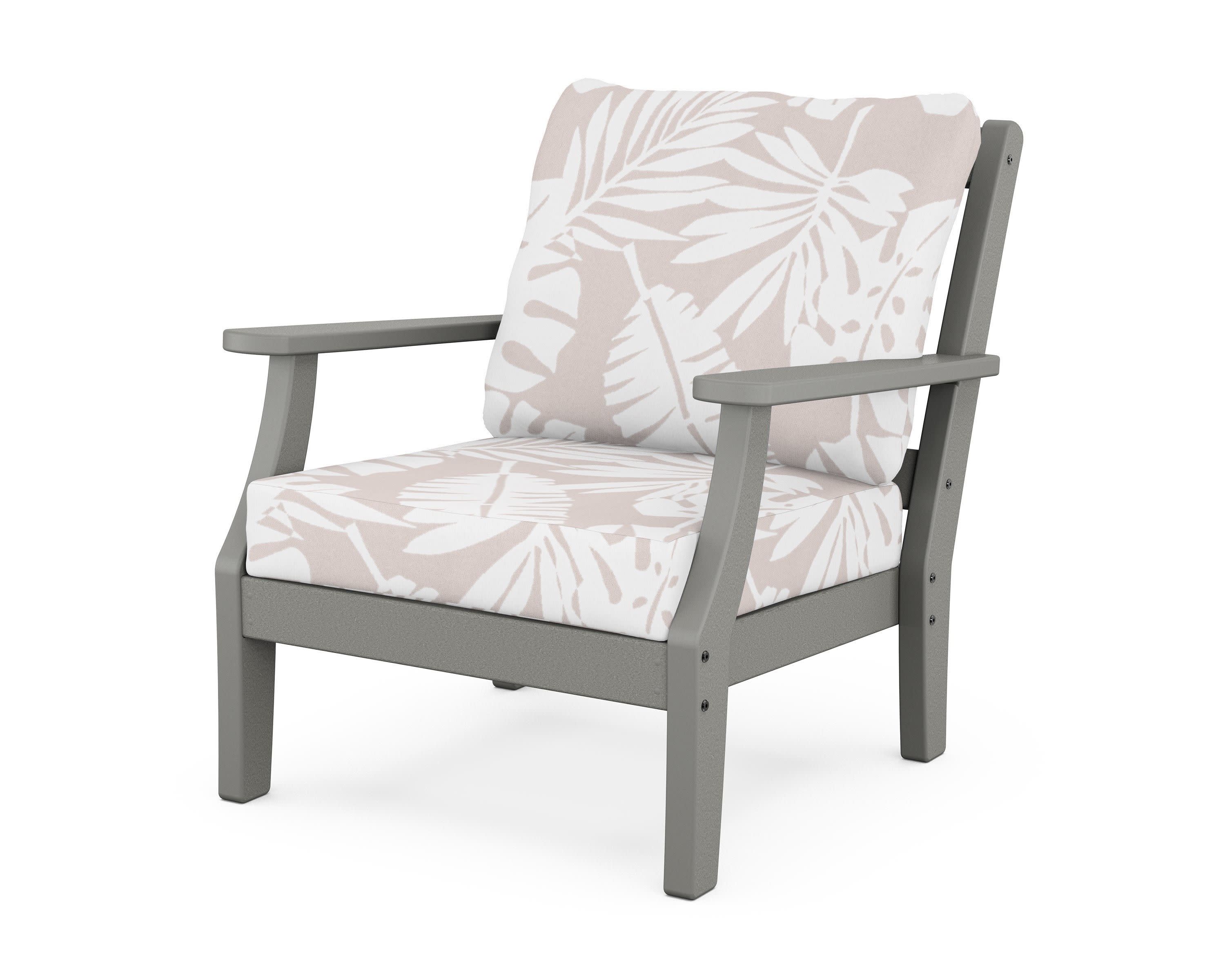 Chinoiserie Deep Seating Chair in Slate Grey / Leaf Dune Burlap